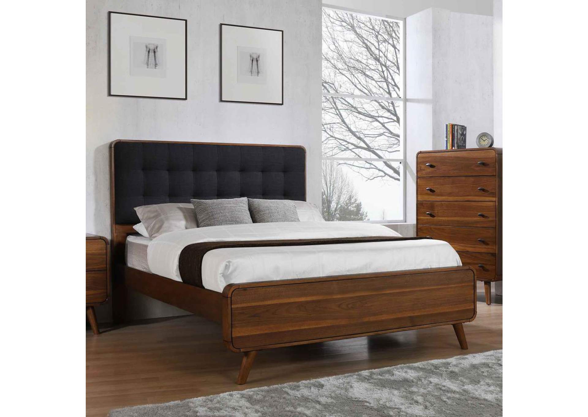 Robyn Eastern King Bed With Upholstered Headboard Dark Walnut,Coaster Furniture