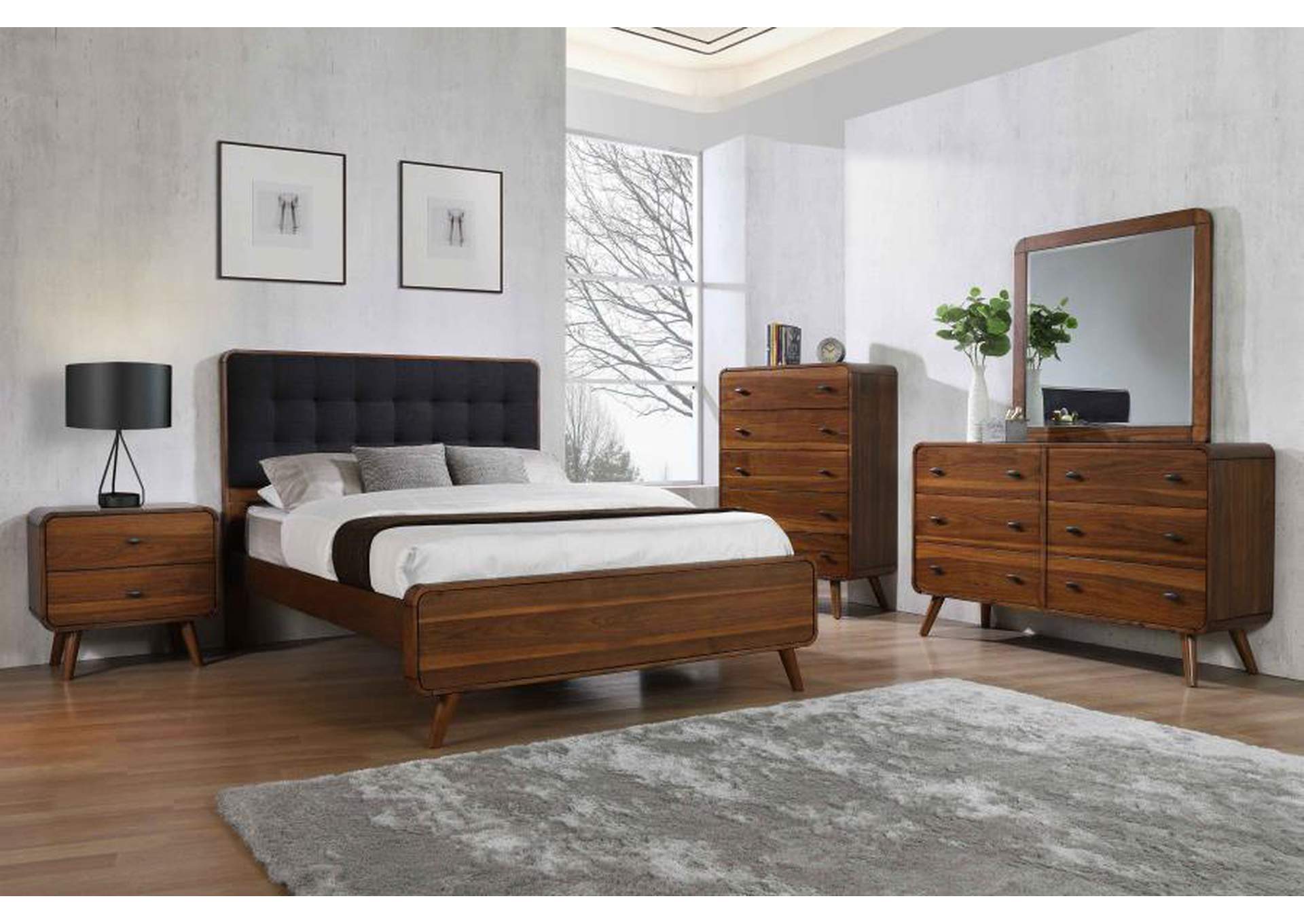 Robyn Eastern King Bed With Upholstered Headboard Dark Walnut,Coaster Furniture