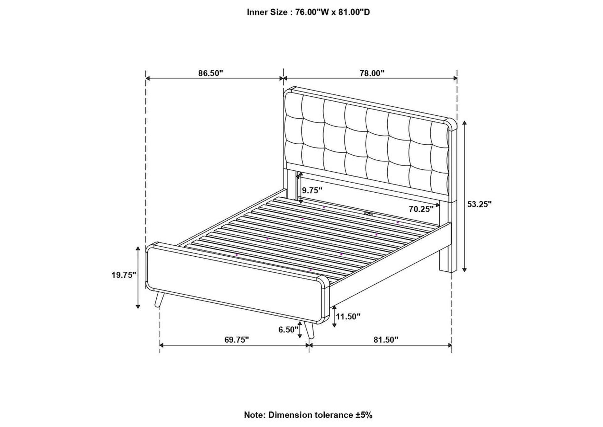 Robyn Eastern King Bed With Upholstered Headboard Dark Walnut,Coaster Furniture