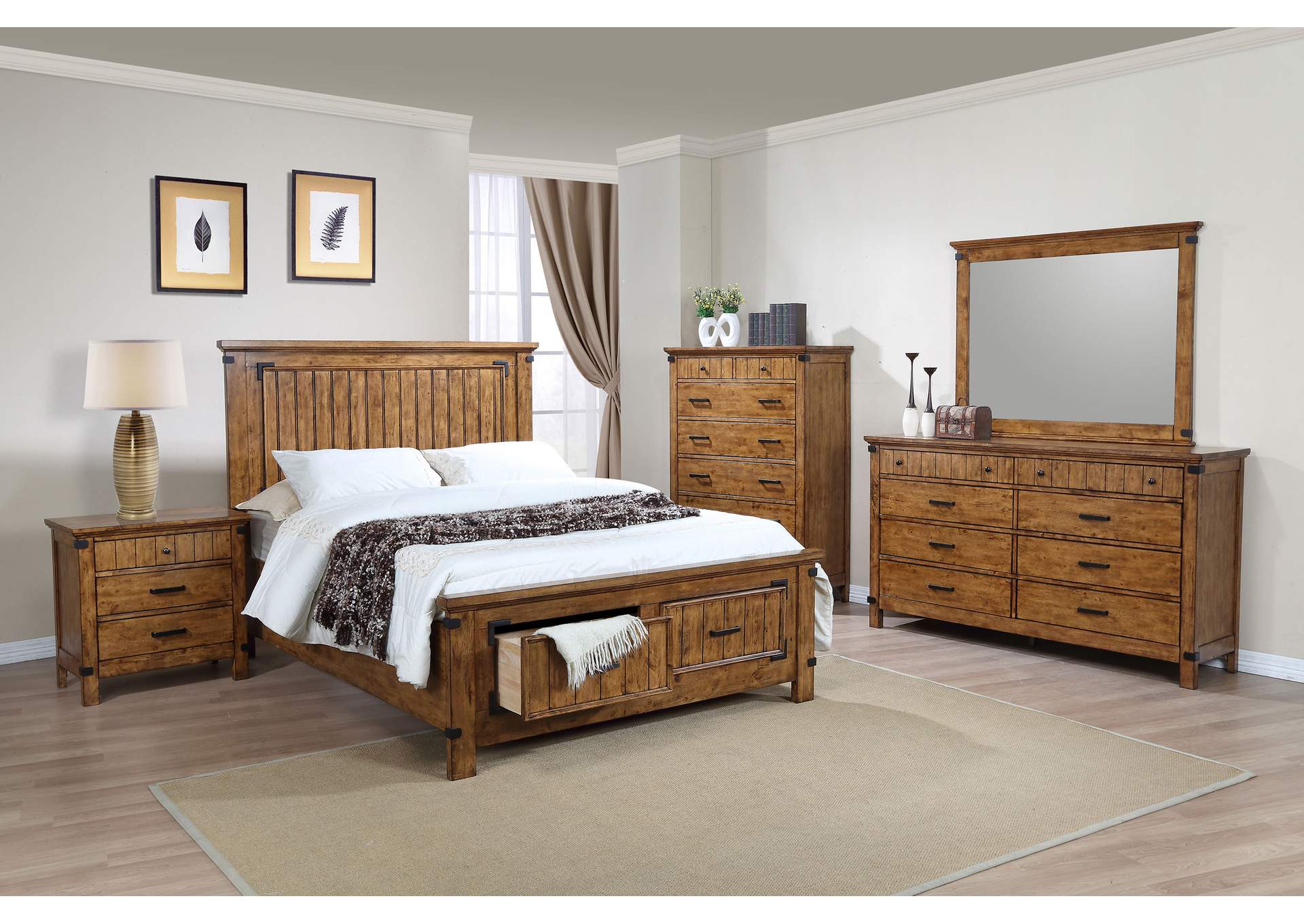 Brenner Eastern King Storage Bed Rustic Honey,Coaster Furniture