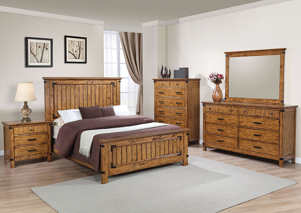 Natural & Honey Full Panel Bed w/Dresser, Mirror & Drawer Chest,ABF Coaster Furniture