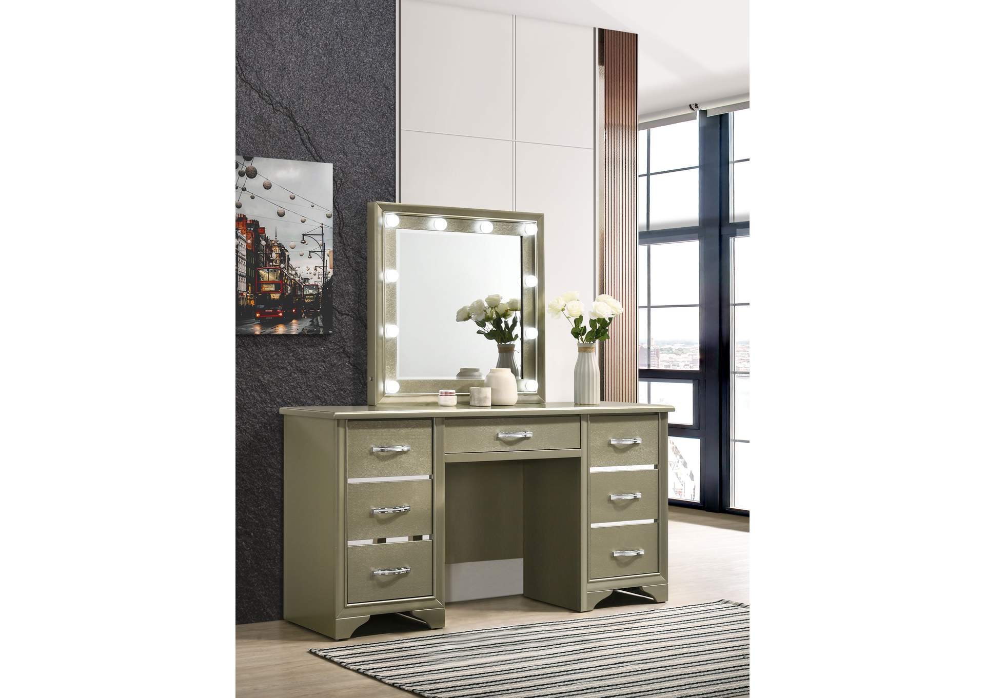 Beaumont 7-drawer Vanity Desk with Lighting Mirror Champagne,Coaster Furniture