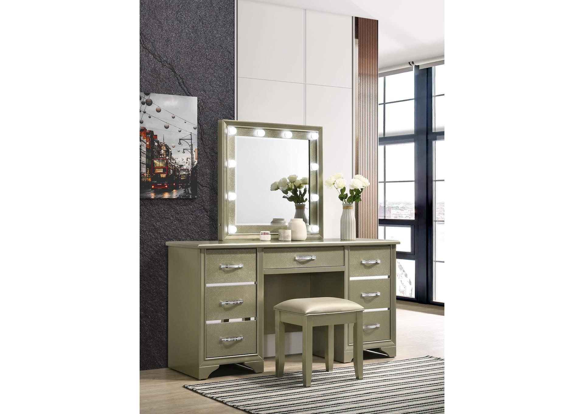 Beaumont 7-drawer Vanity Desk with Lighting Mirror Champagne,Coaster Furniture