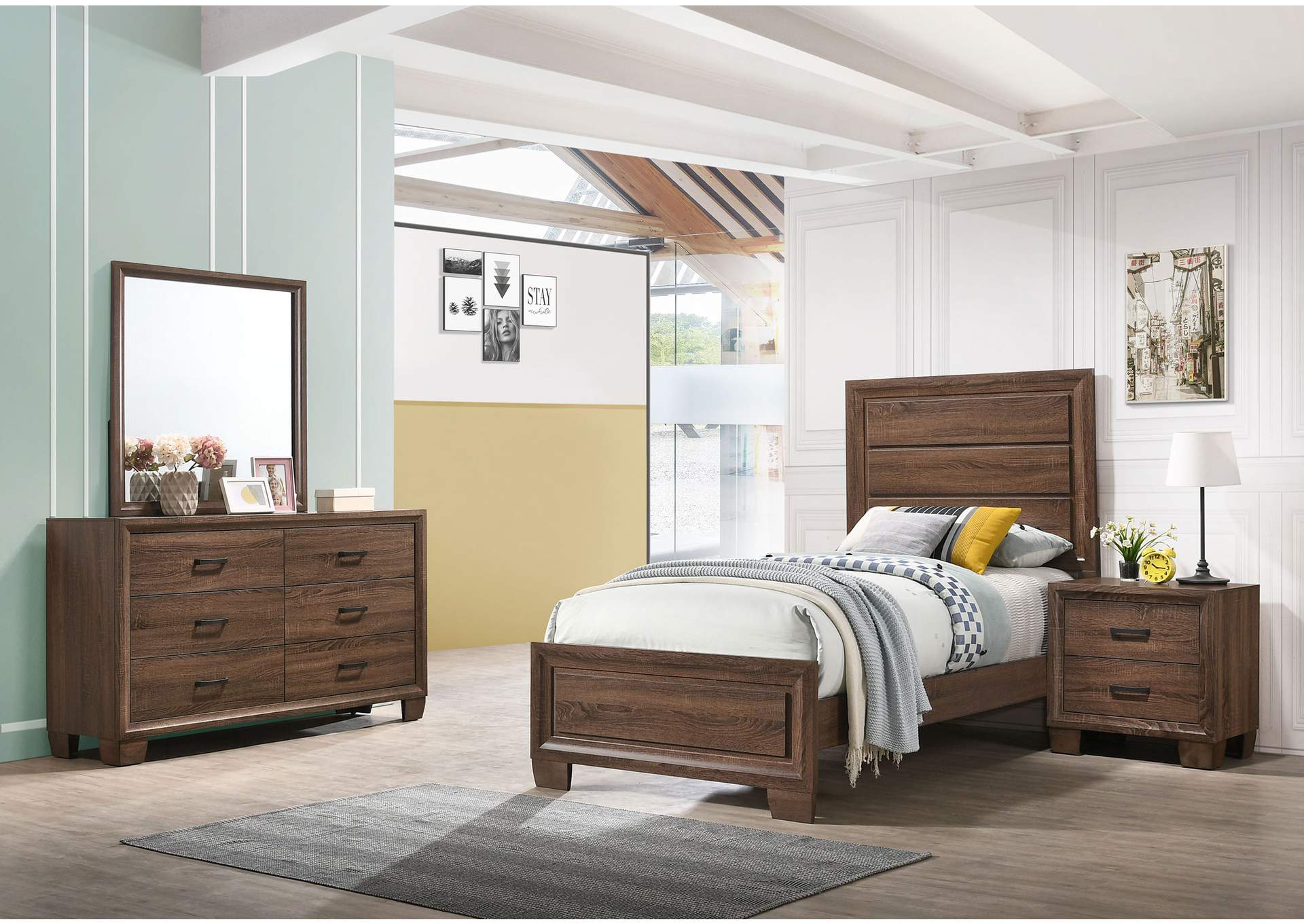 Brandon 4-piece Twin Panel Bedroom Set Medium Warm Brown,Coaster Furniture