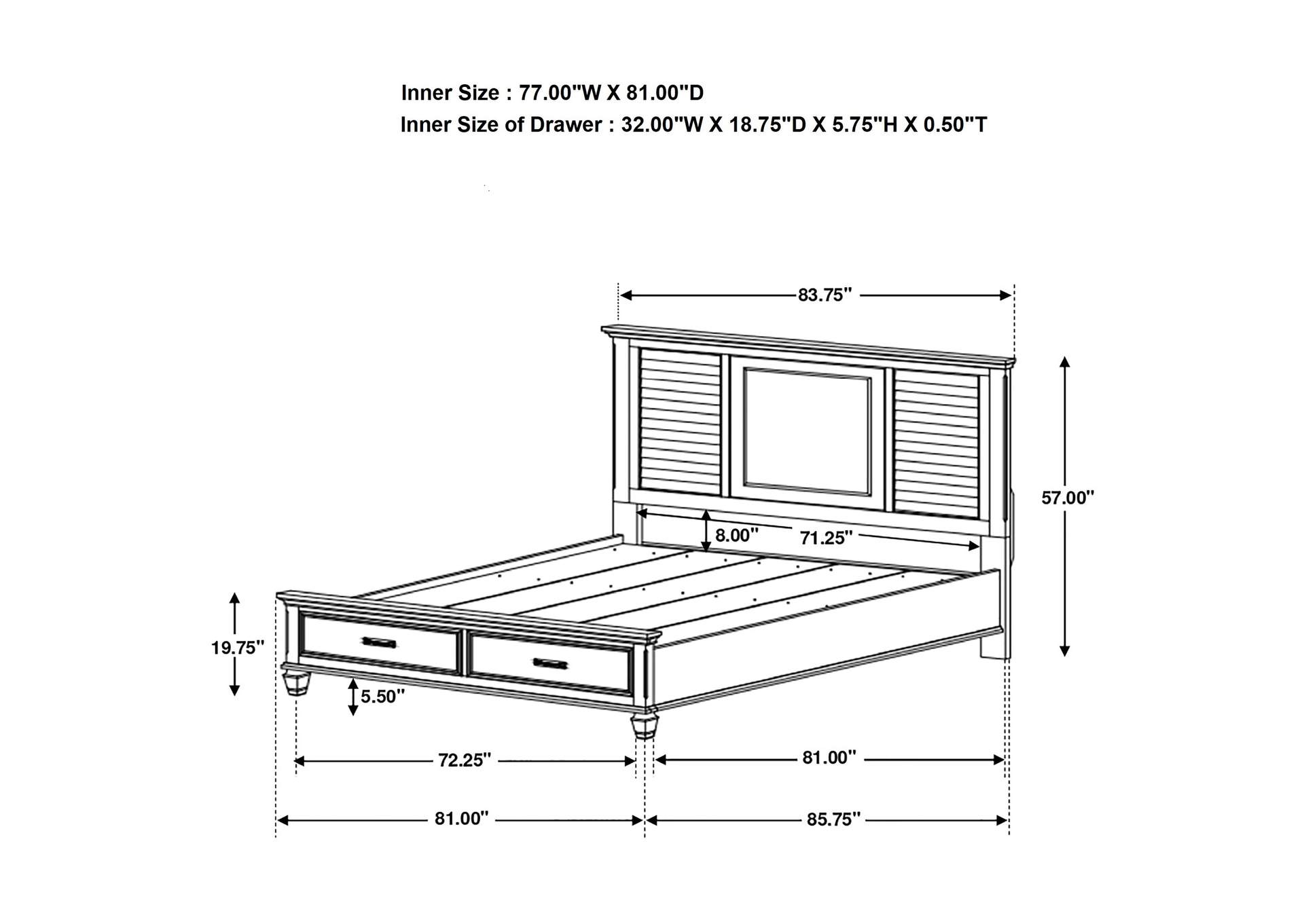 Franco 4-piece Eastern King Storage Bedroom Set Antique White,Coaster Furniture