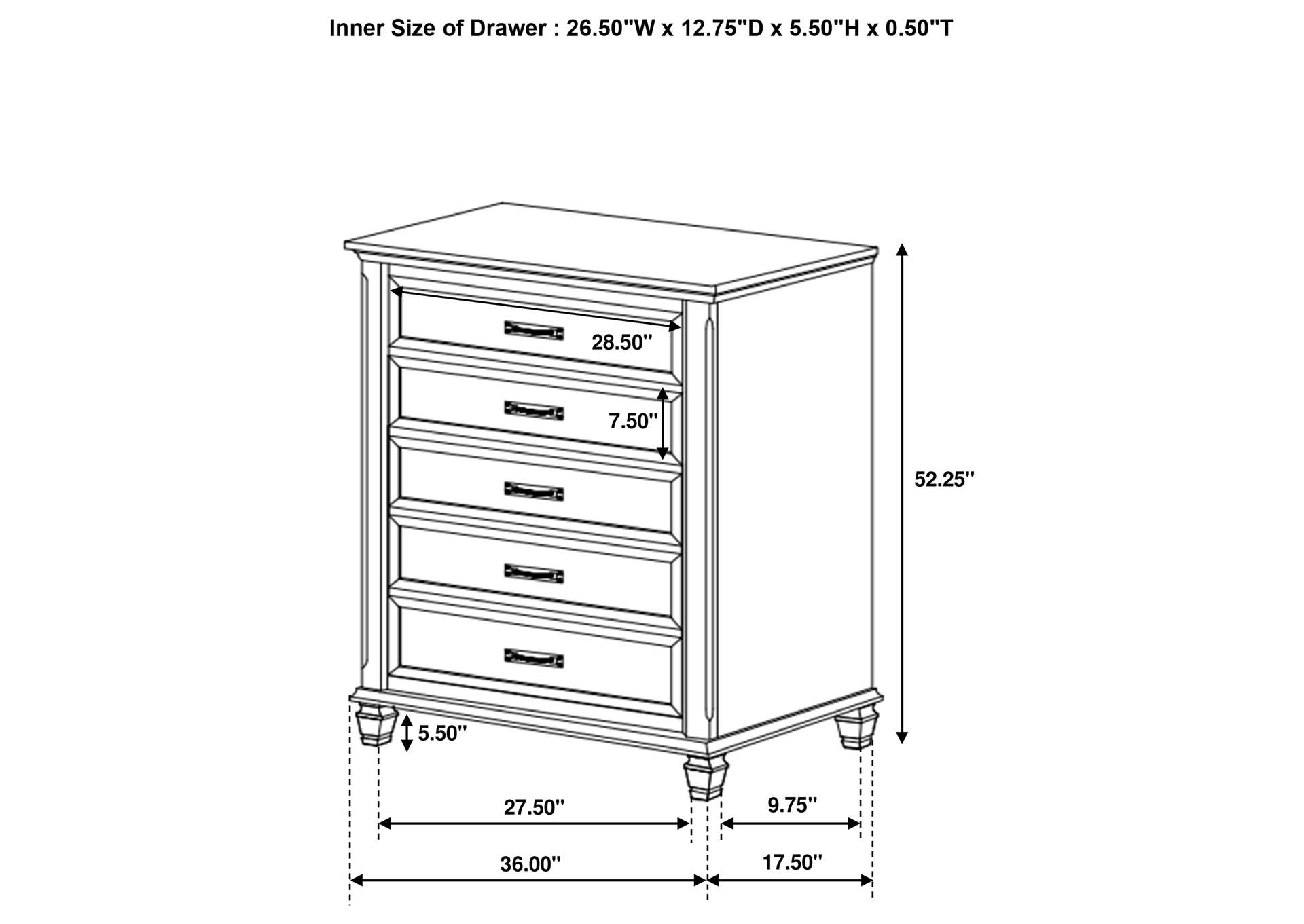 Franco 5-piece Eastern King Storage Bedroom Set Antique White,Coaster Furniture