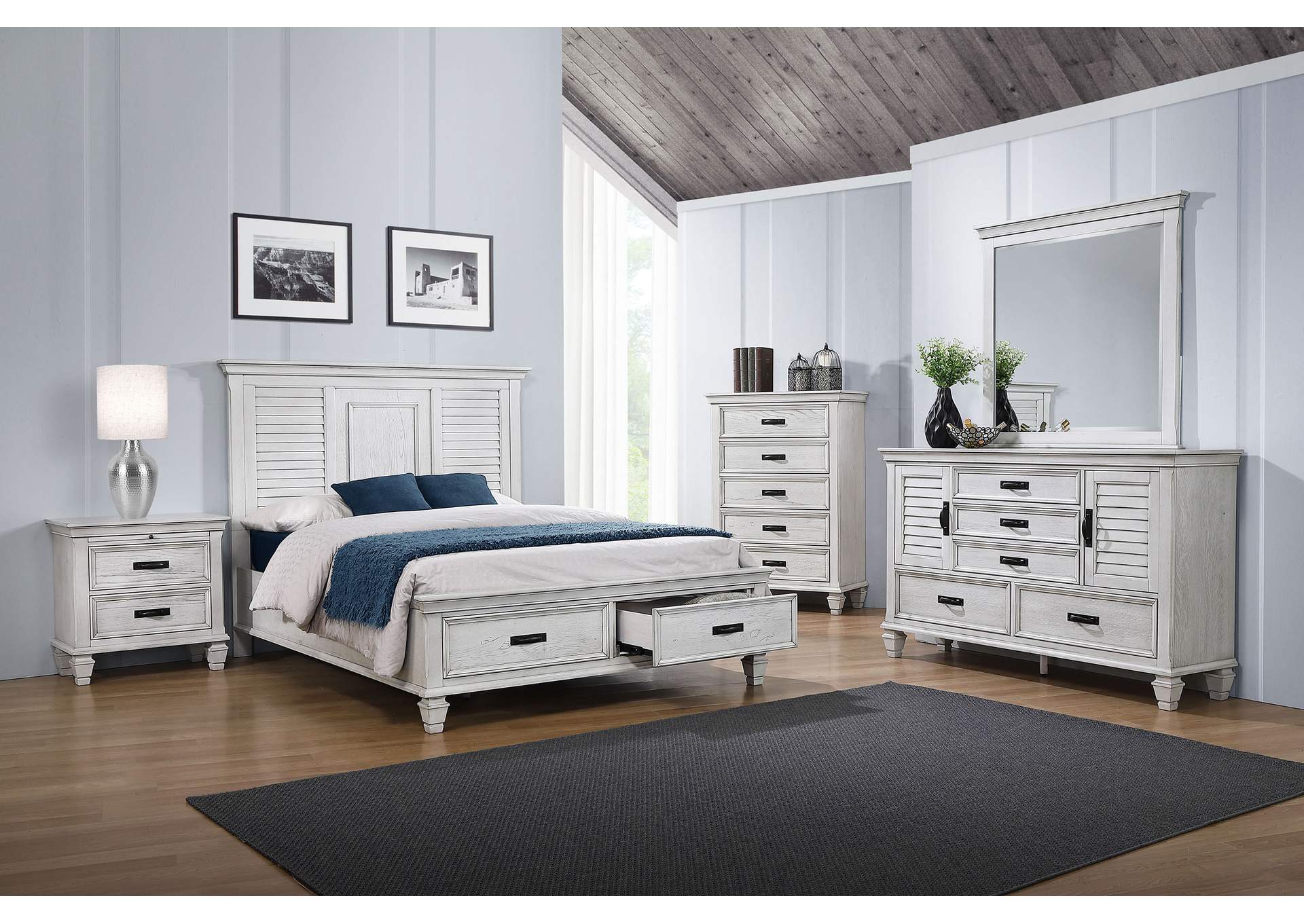 Franco 5-piece California King Storage Bedroom Set Antique White,Coaster Furniture