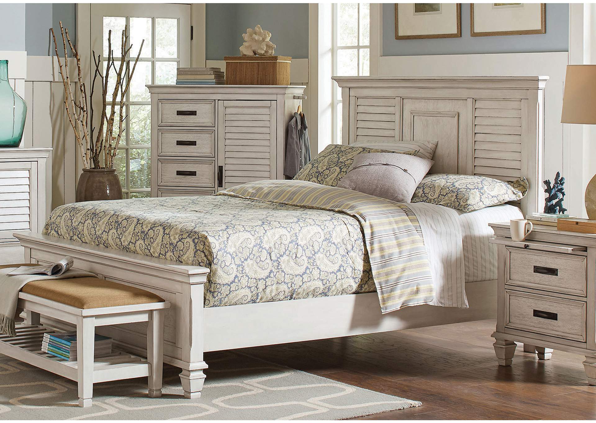 Franco Eastern King Panel Bed Antique White,Coaster Furniture