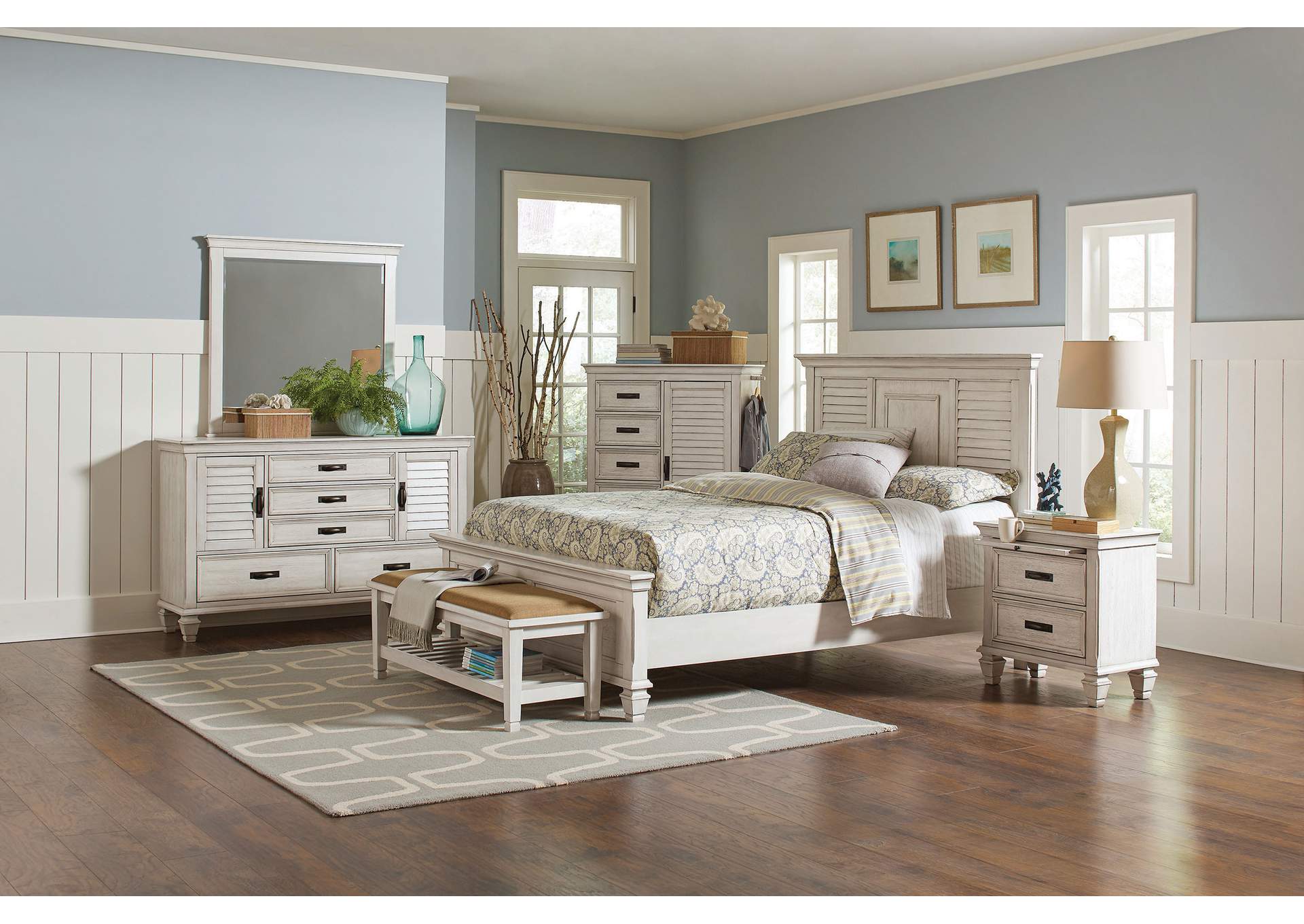 Franco California King Panel Bed Antique White,Coaster Furniture