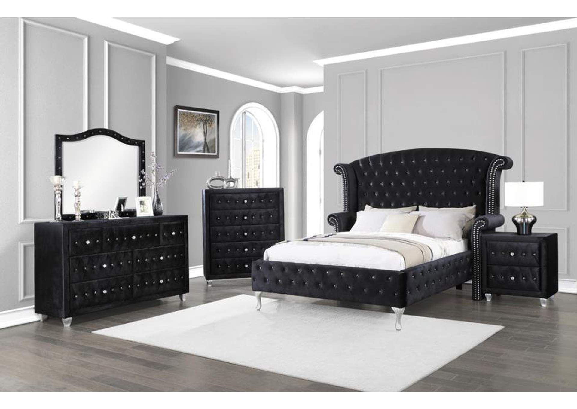 Deanna Eastern King Tufted Upholstered Bed Black,Coaster Furniture