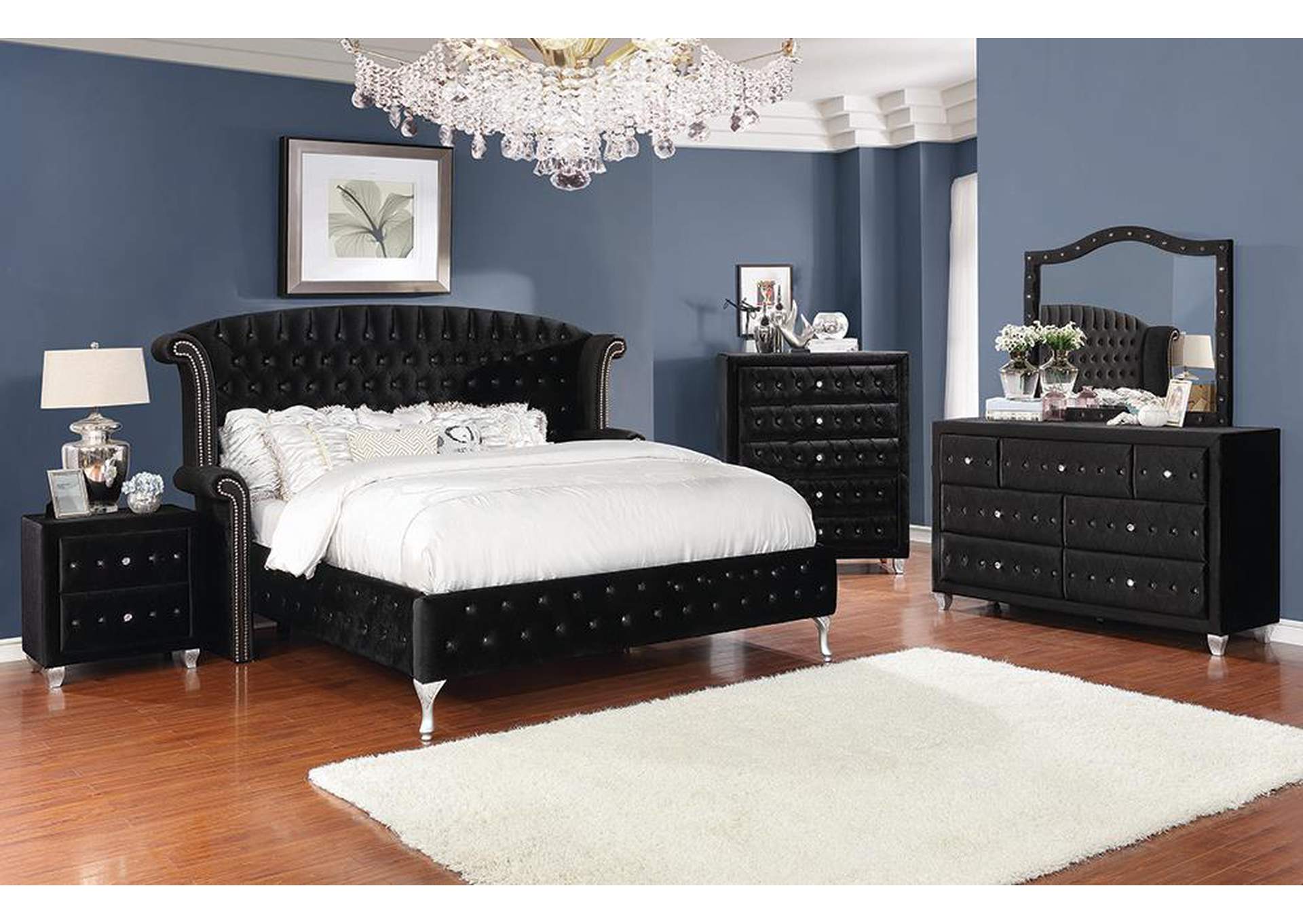 Deanna Metallic & Black Queen Bed w/Dresser & Mirror,Coaster Furniture