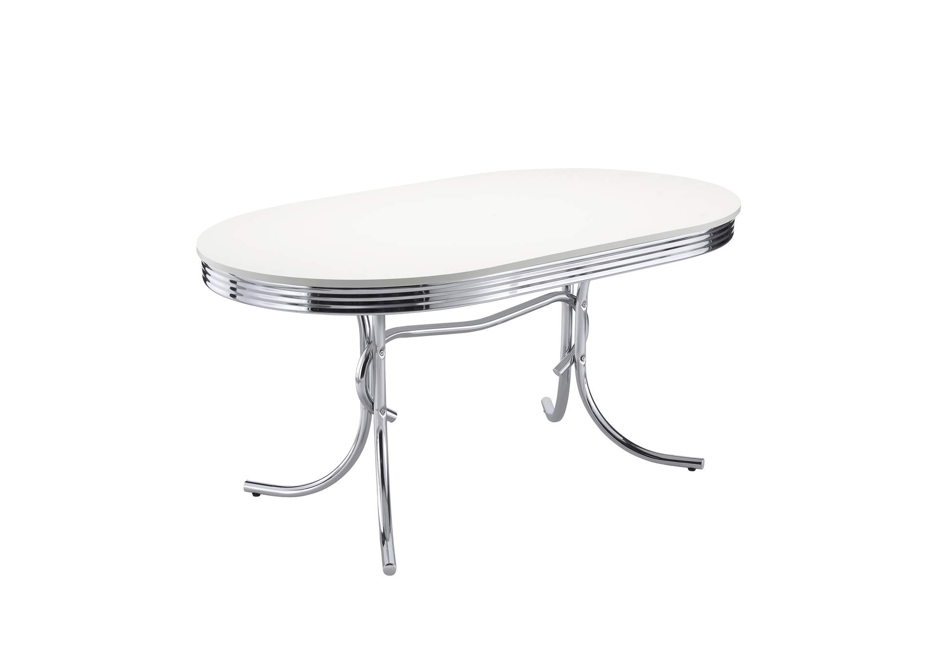 Retro Oval Dining Table Glossy White and Chrome,Coaster Furniture