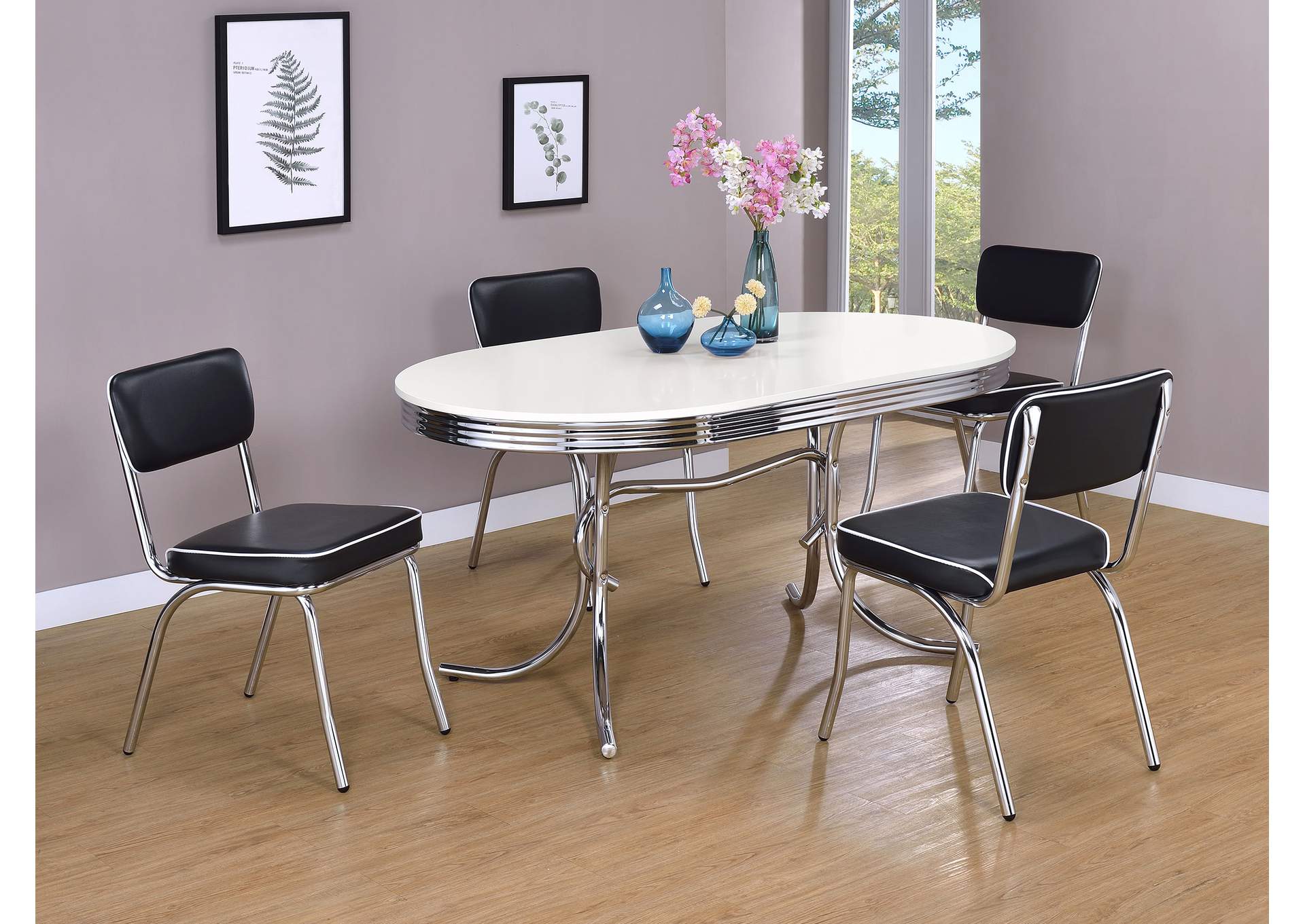 Retro Oval Dining Table Glossy White and Chrome,Coaster Furniture