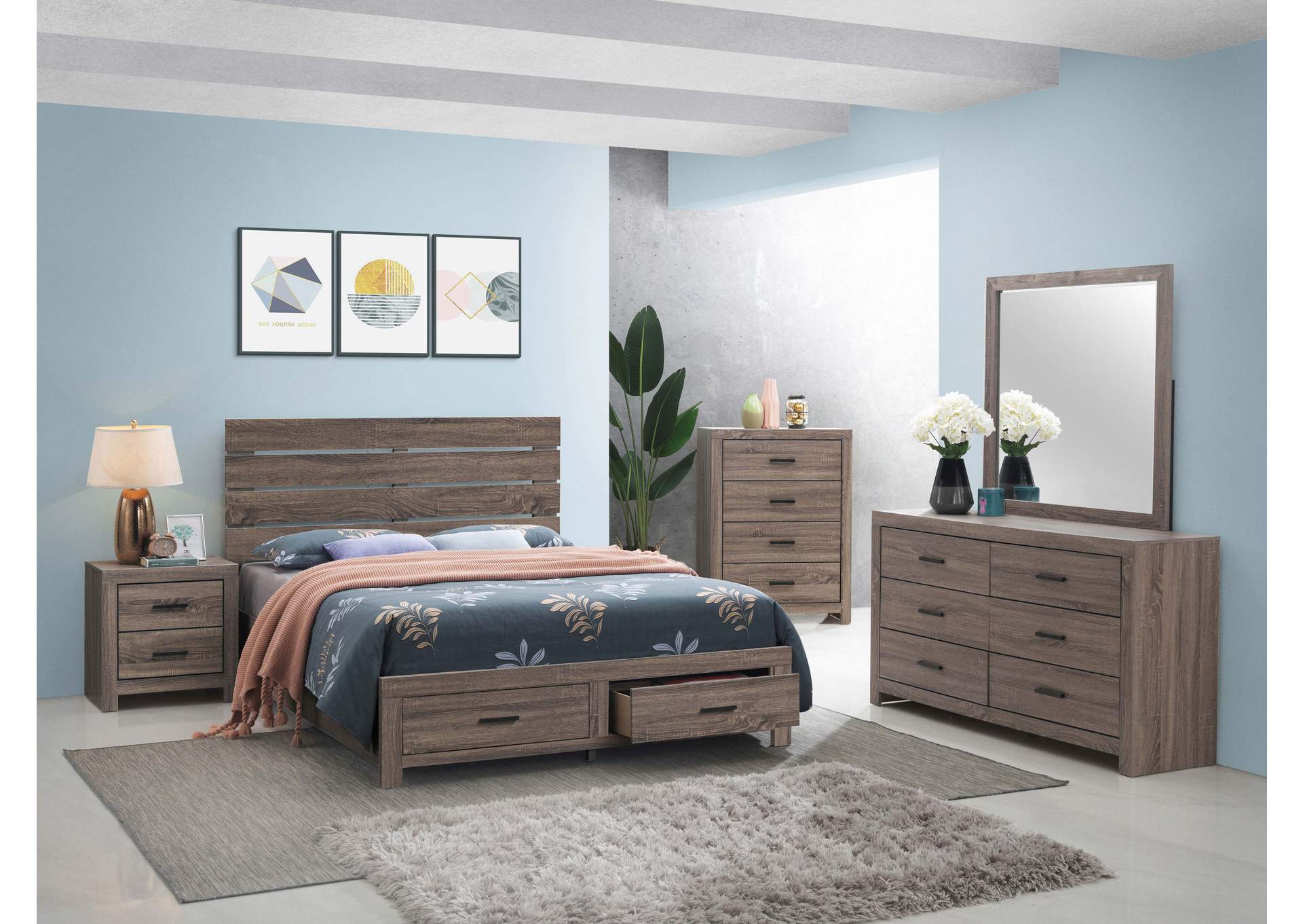 Brantford Eastern King Storage Bed Barrel Oak,Coaster Furniture