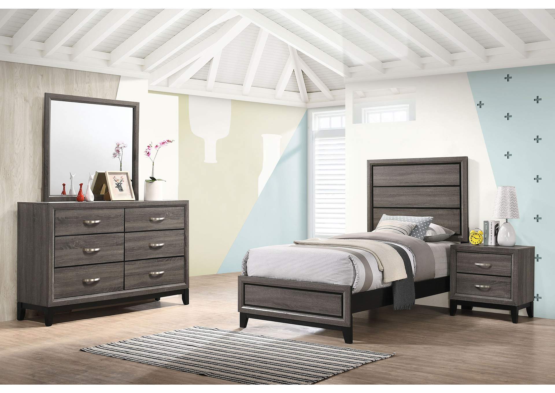 Watson 4-piece Twin Panel Bedroom Set Grey Oak,Coaster Furniture