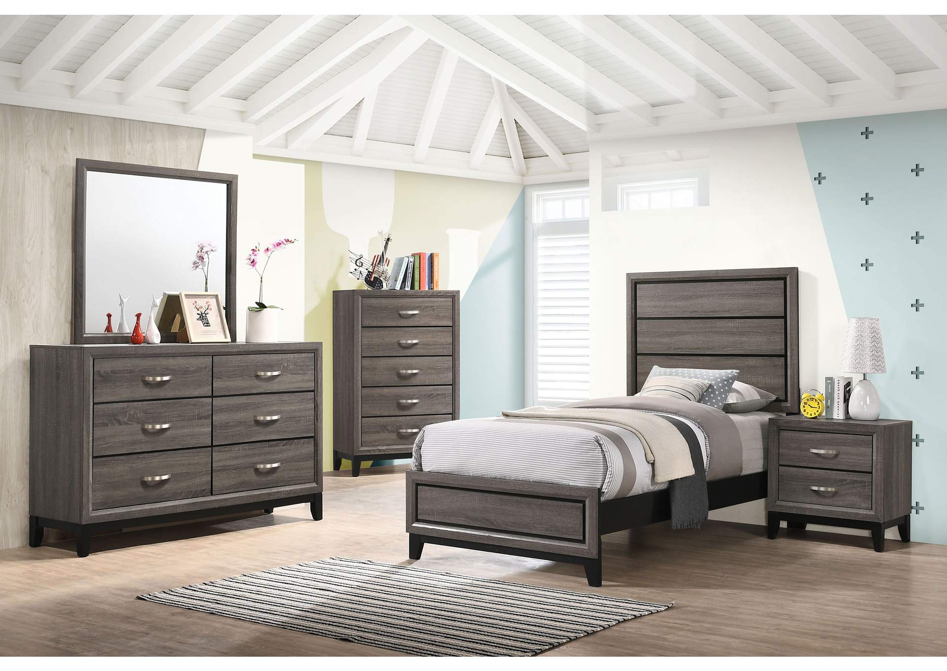 Watson 5-piece Twin Panel Bedroom Set Grey Oak,Coaster Furniture