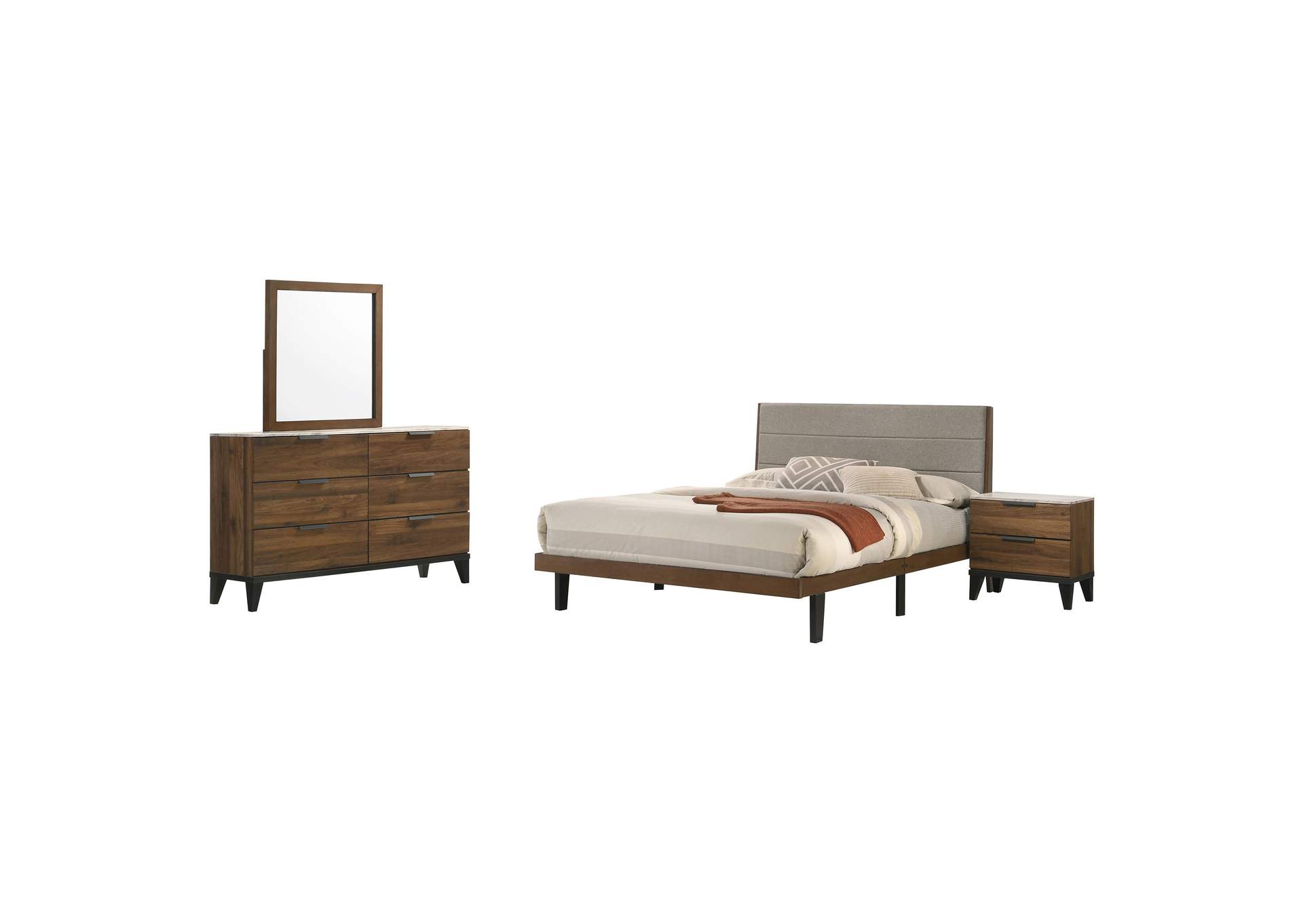 Mays 4-piece Upholstered Eastern King Bedroom Set Walnut Brown and Grey,Coaster Furniture