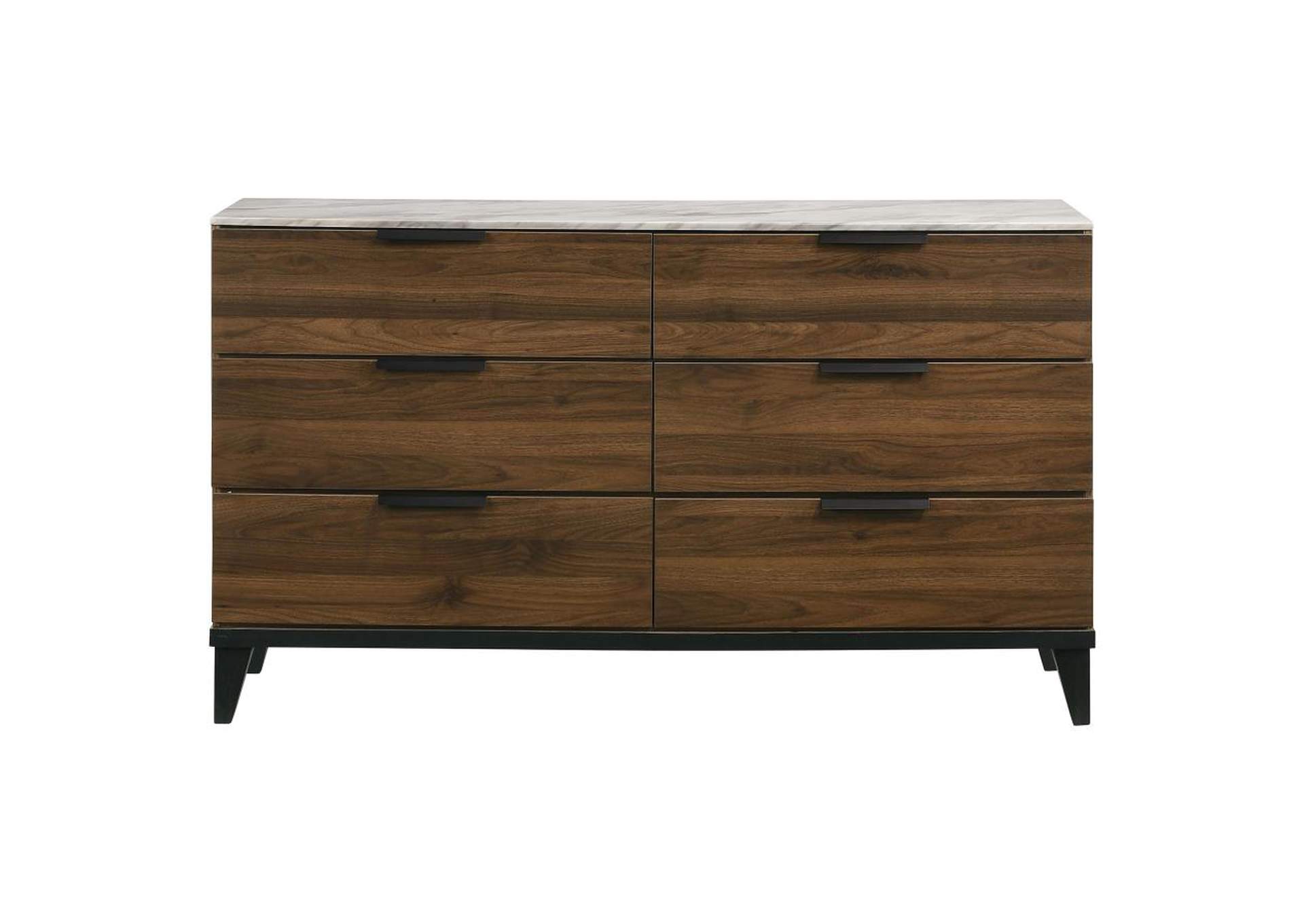 Mays 6 - drawer Dresser Walnut Brown with Faux Marble Top,Coaster Furniture
