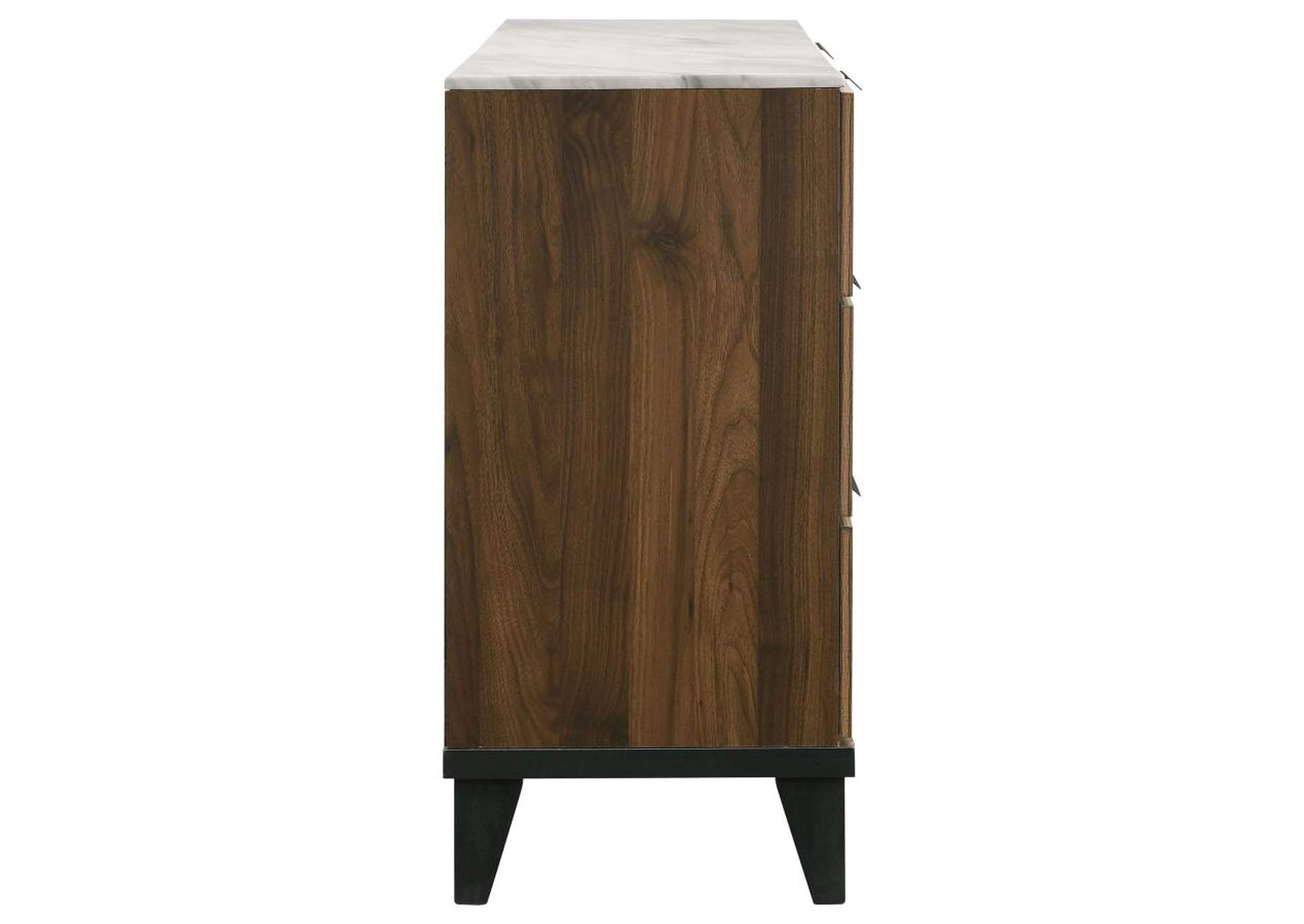Mays 6 - drawer Dresser Walnut Brown with Faux Marble Top,Coaster Furniture