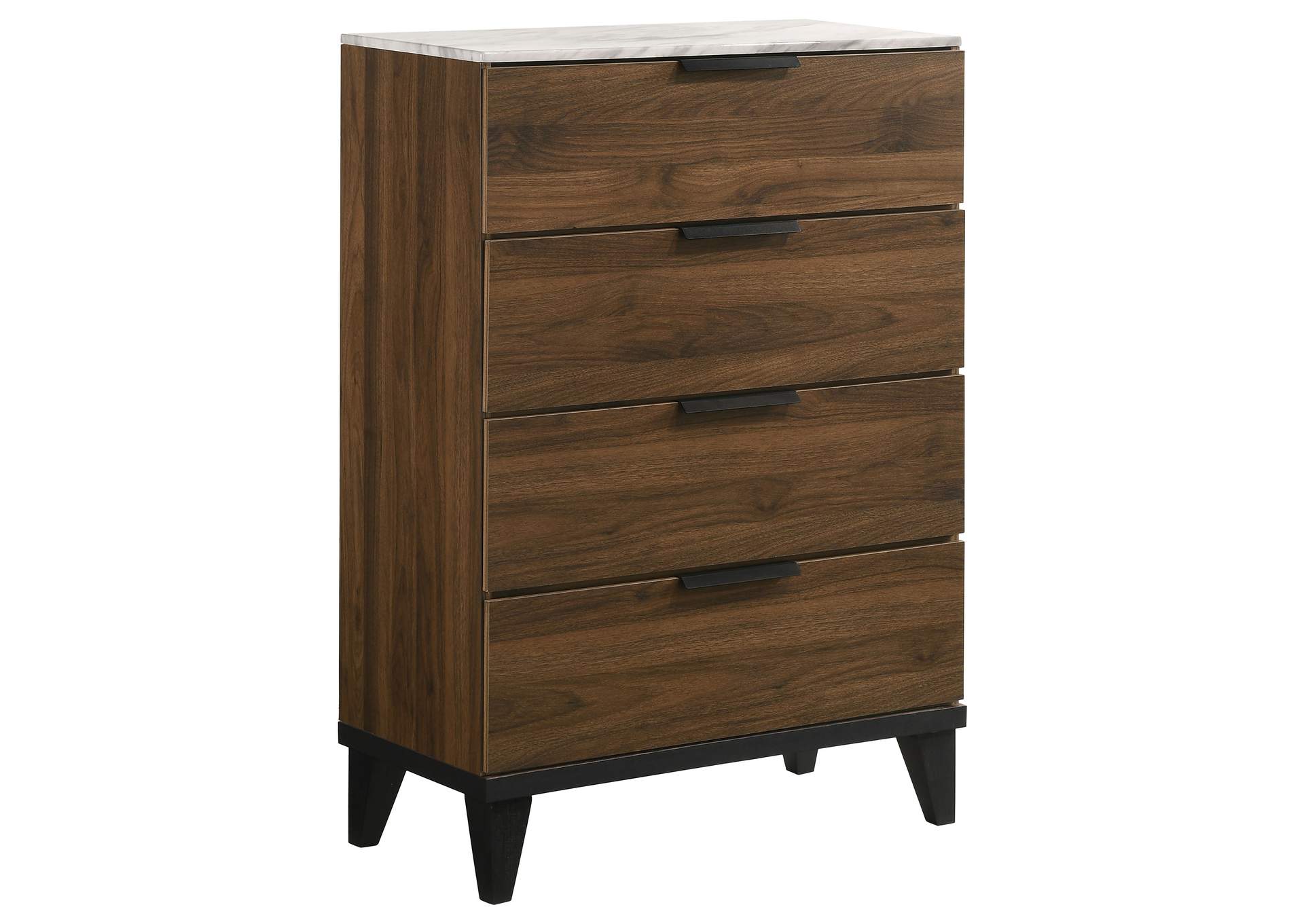 Mays 4-drawer Chest Walnut Brown with Faux Marble Top,Coaster Furniture