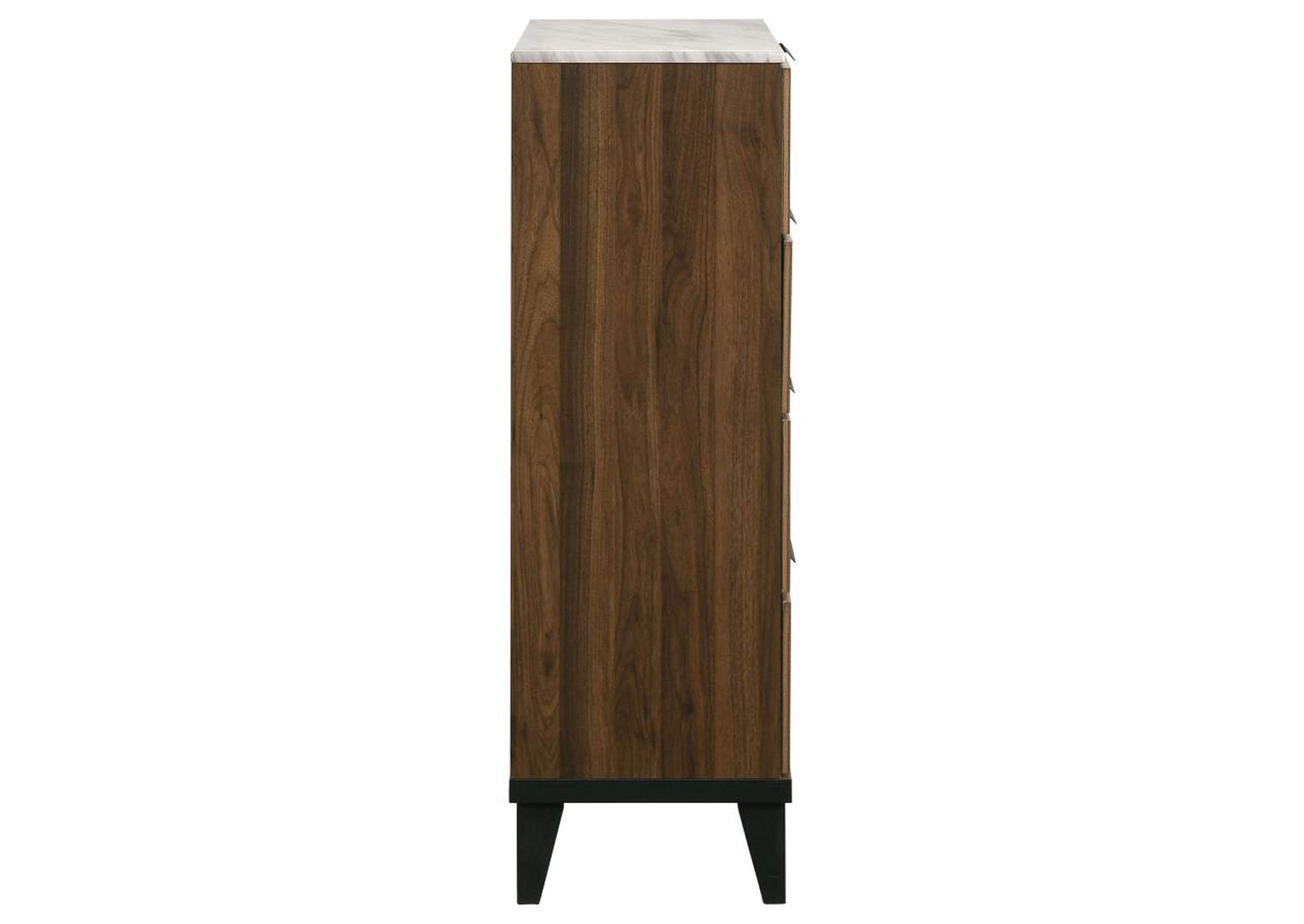 Mays 4 - drawer Chest Walnut Brown with Faux Marble Top,Coaster Furniture
