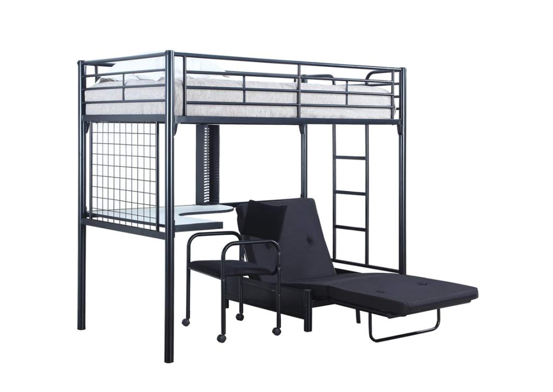 Jenner Twin Futon Workstation Loft Bed Black,Coaster Furniture