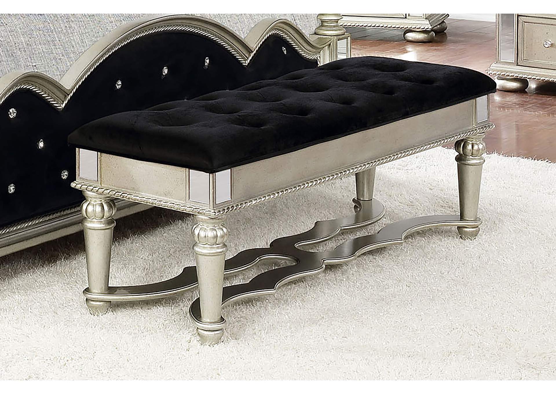 Heidi Upholstered Bench Metallic Platinum,Coaster Furniture