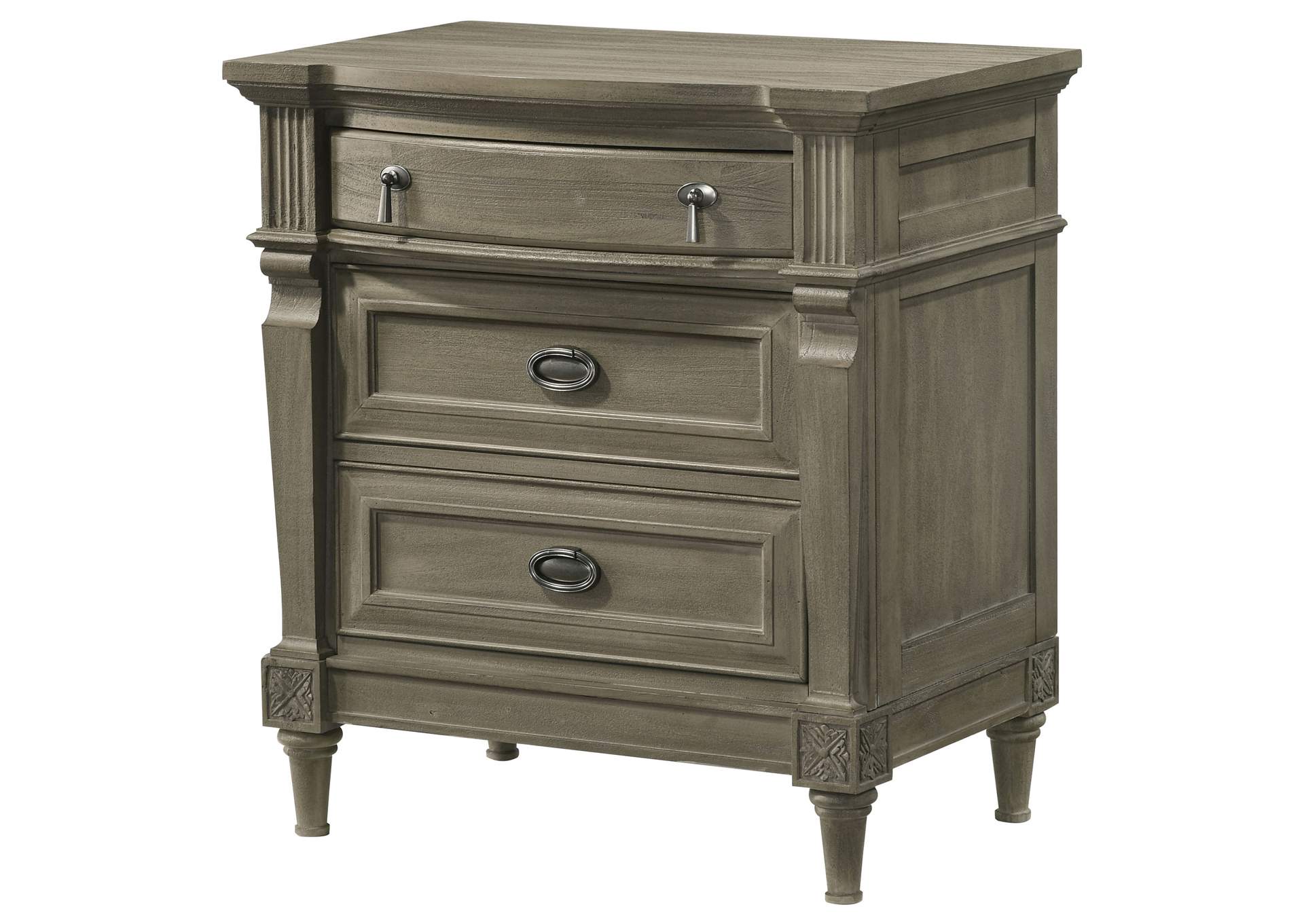 Alderwood 3-drawer Nightstand French Grey,Coaster Furniture