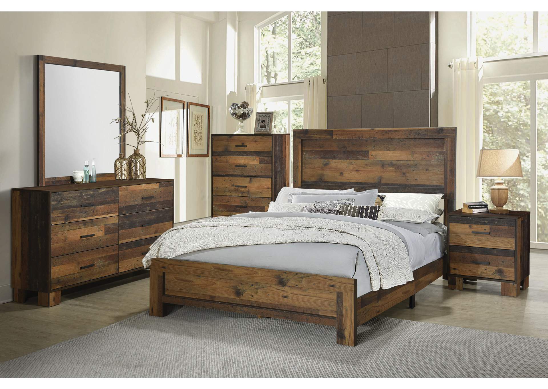 Sidney Rustic Pine 4 Piece Eastern King Bedroom Set Mattress Furniture Liquidators