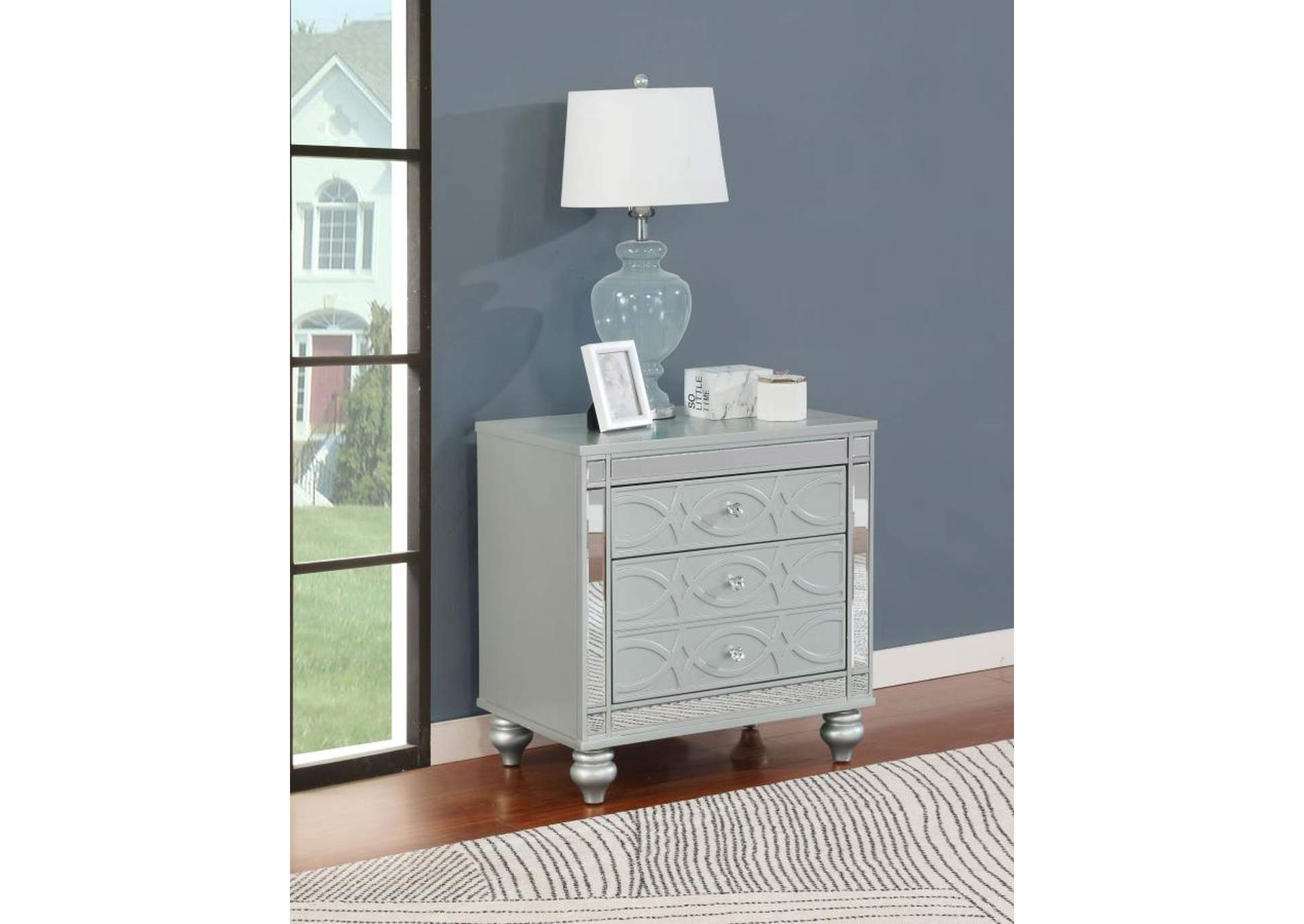 Gunnison 2Drawer Nightstand Silver Metallic Coco Furniture Galleries