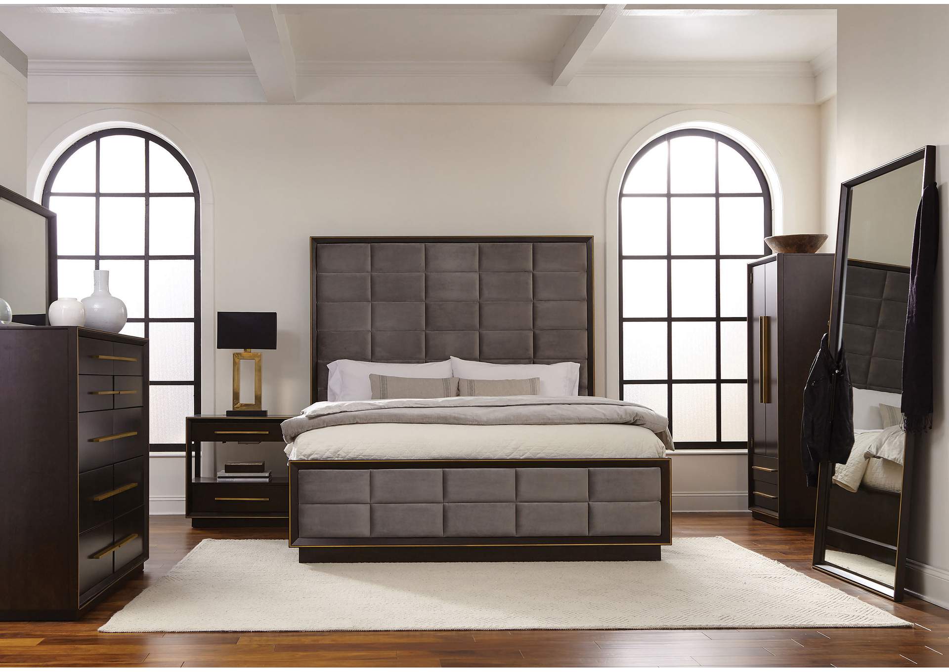 Durango Eastern King Upholstered Bed Smoked Peppercorn and Grey,Coaster Furniture