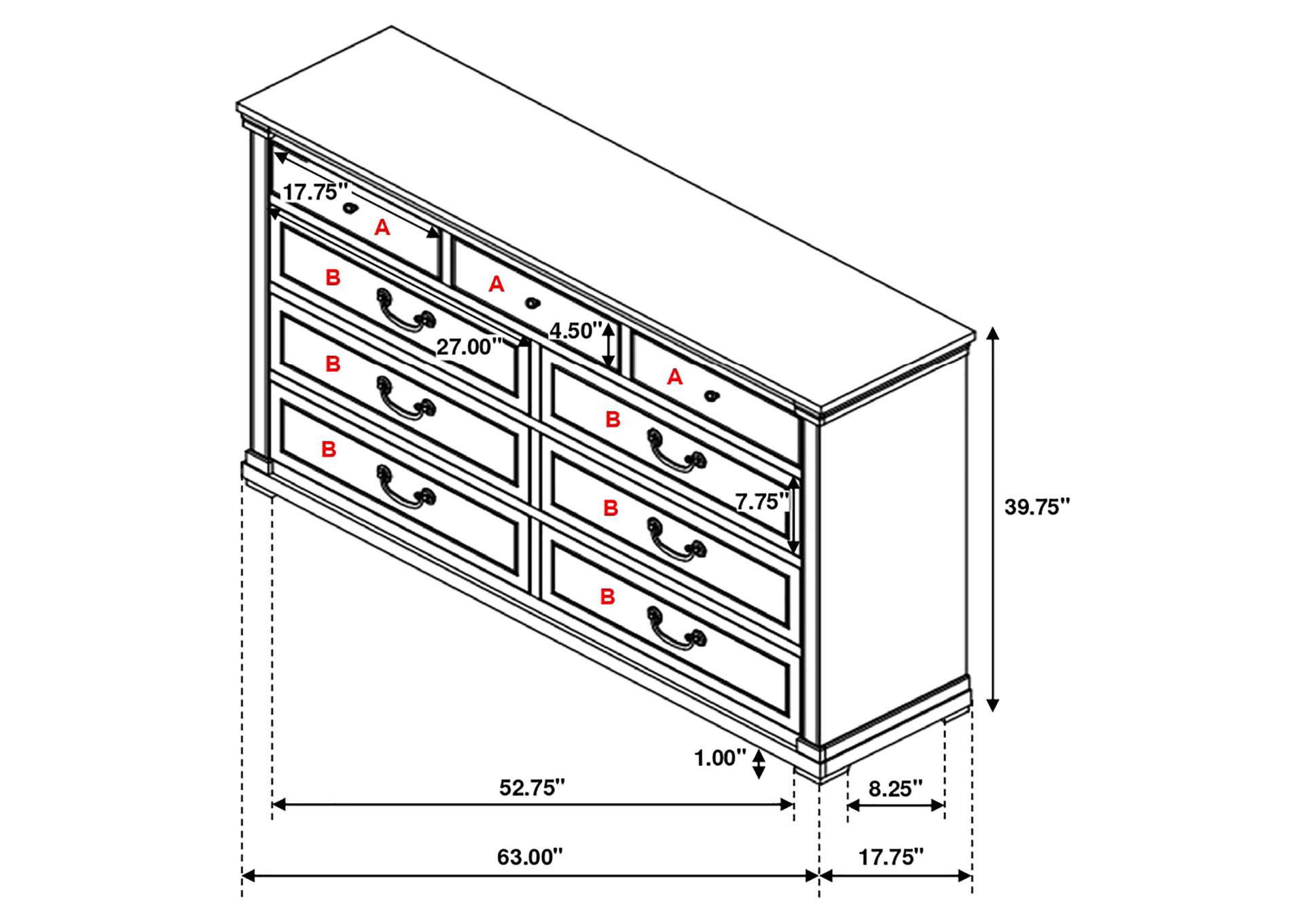 Hillcrest 9-drawer Dresser Dark Rum and White,Coaster Furniture