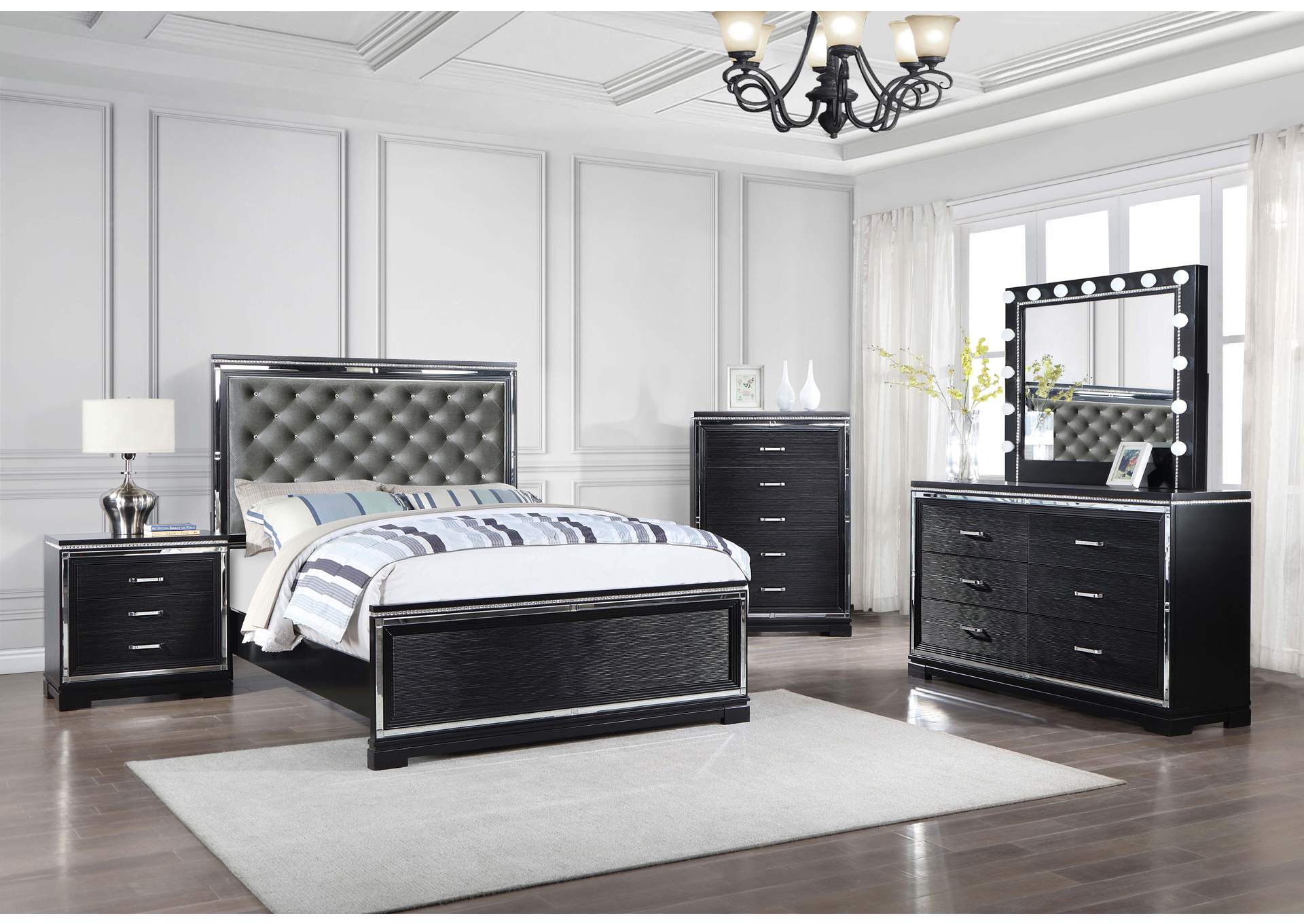 Eleanor Upholstered Tufted Bedroom Set Silver and Black Homeline Furniture