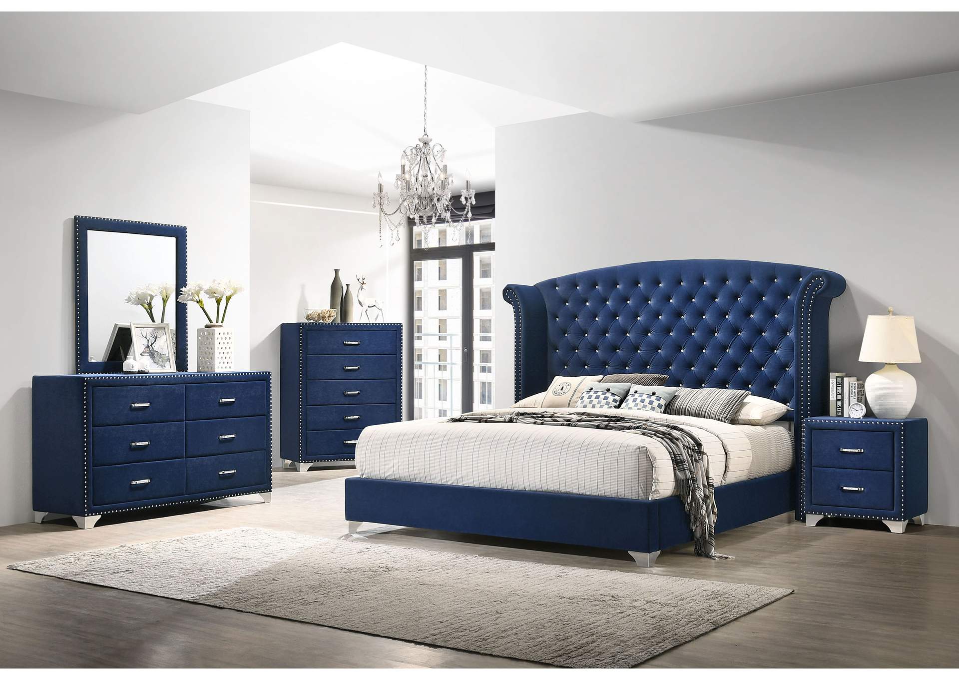 Melody 4-piece Eastern King Tufted Upholstered Bedroom Set Pacific Blue,Coaster Furniture