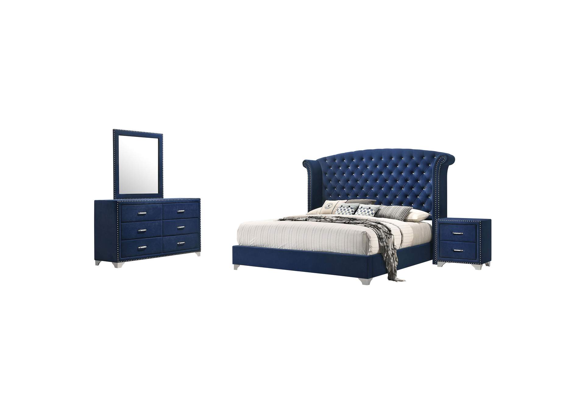 Melody 4-piece Eastern King Tufted Upholstered Bedroom Set Pacific Blue,Coaster Furniture