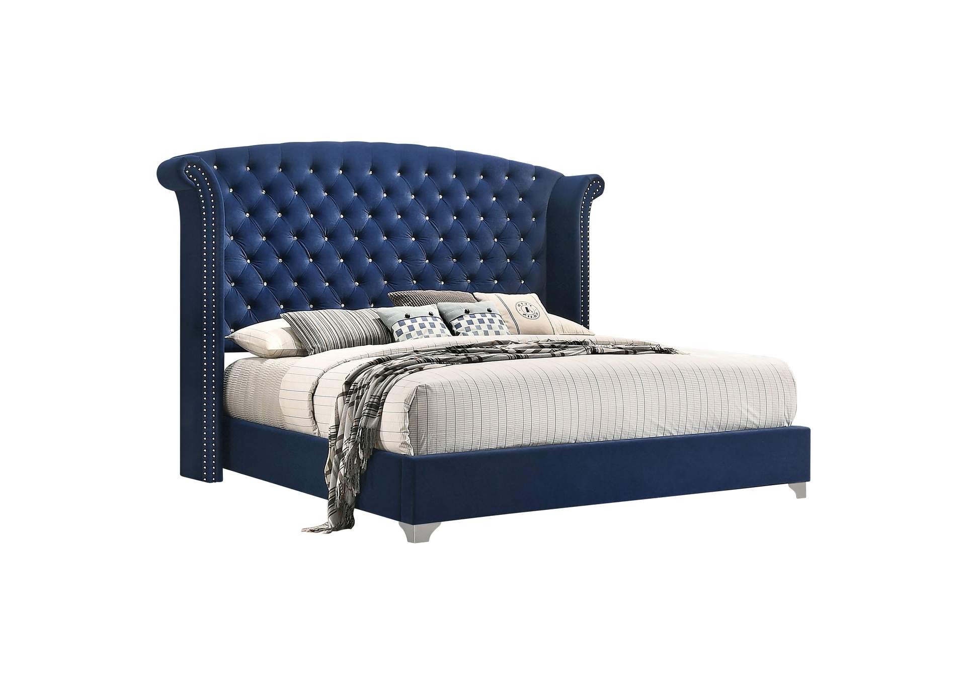 Melody 4-piece Eastern King Tufted Upholstered Bedroom Set Pacific Blue,Coaster Furniture