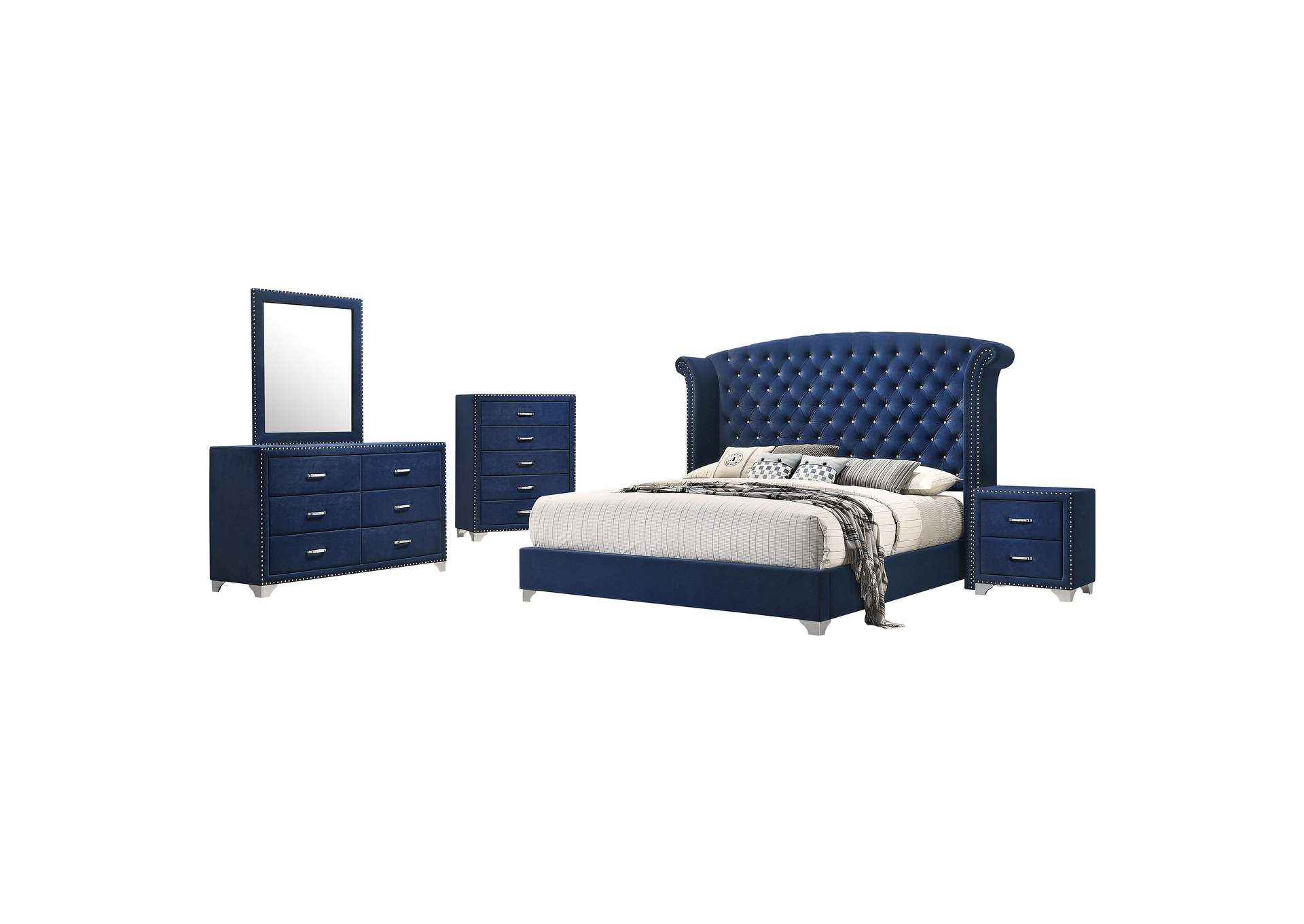 Melody 5-piece Eastern King Tufted Upholstered Bedroom Set Pacific Blue,Coaster Furniture