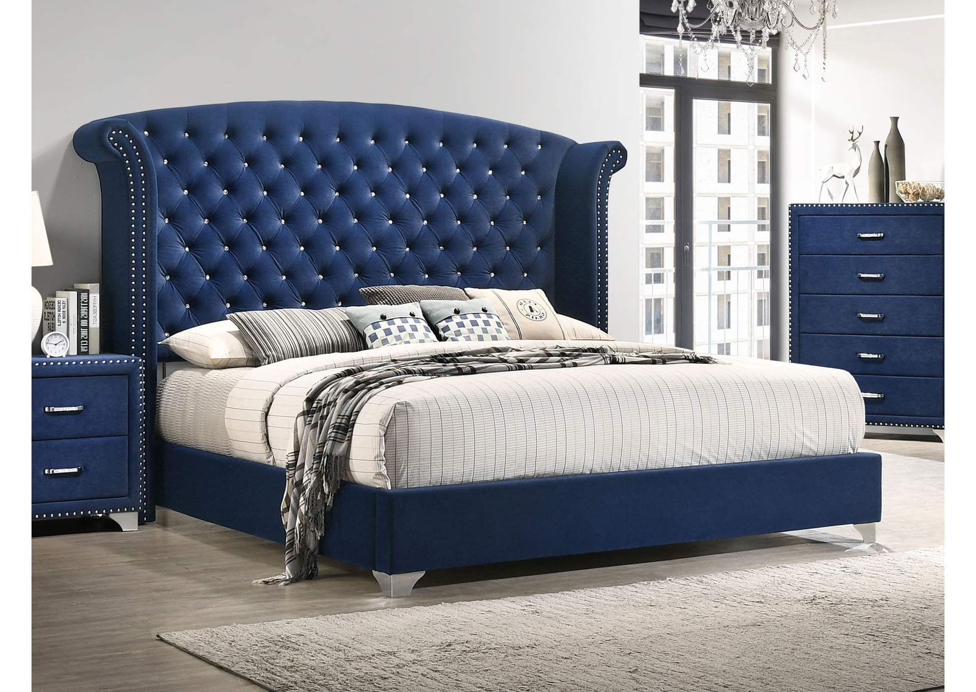 Melody Eastern King Wingback Upholstered Bed Pacific Blue,Coaster Furniture