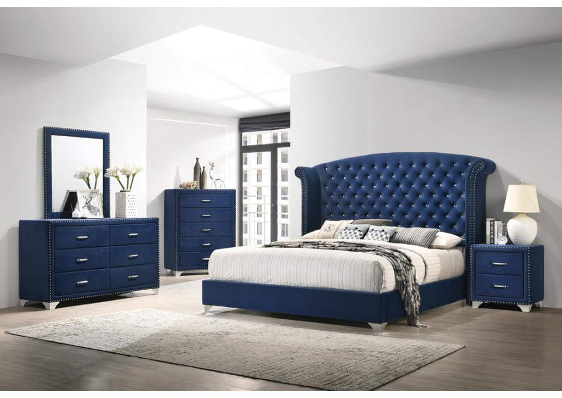 Melody 4-Piece Queen Tufted Upholstered Bedroom Set Pacific Blue,Coaster Furniture