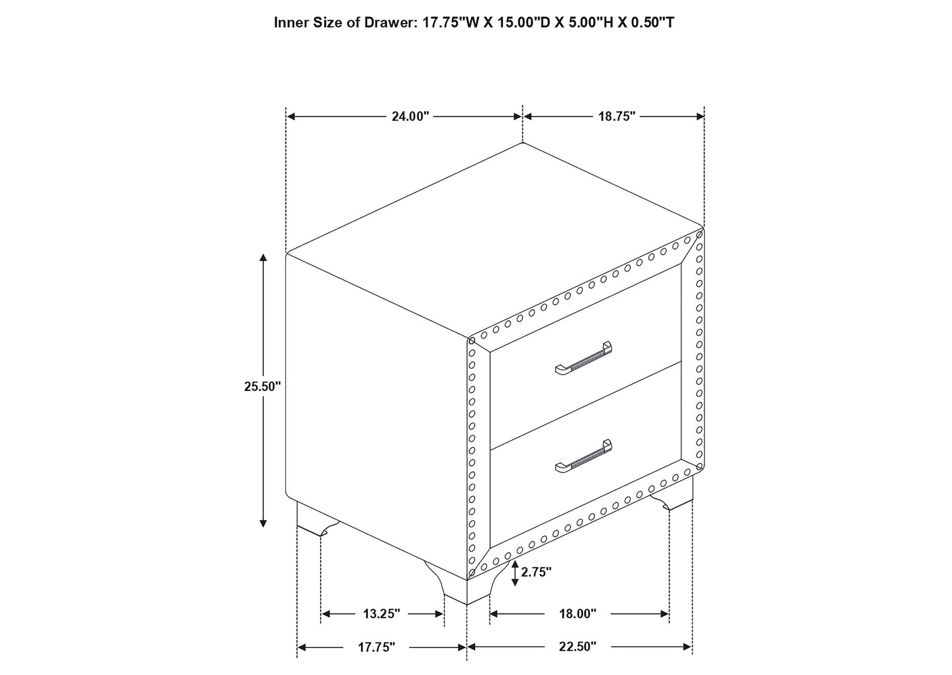 Melody 2-drawer Upholstered Nightstand Pacific Blue,Coaster Furniture