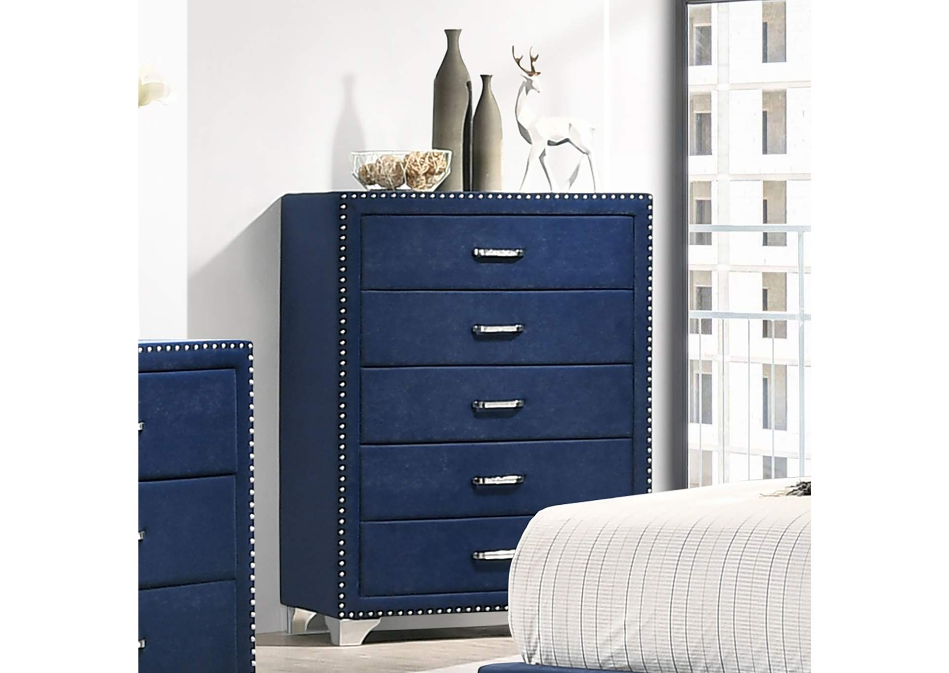 Melody 5-drawer Upholstered Chest Pacific Blue,Coaster Furniture