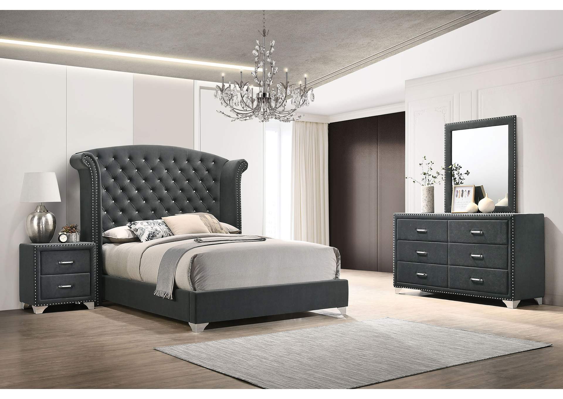 Melody 4-piece Eastern King Tufted Upholstered Bedroom Set Grey,Coaster Furniture