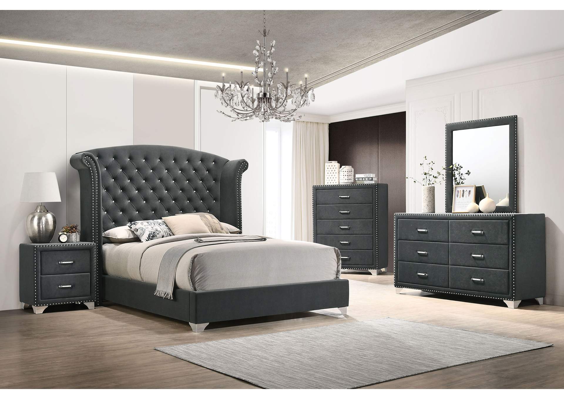 Melody 5-piece Eastern King Tufted Upholstered Bedroom Set Grey,Coaster Furniture