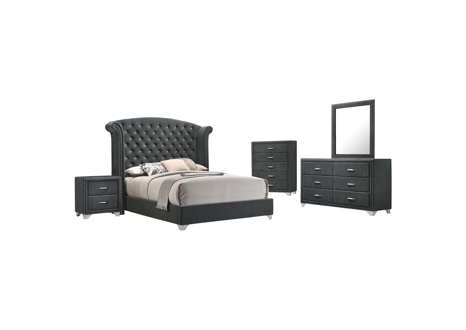 Melody 5-piece Eastern King Tufted Upholstered Bedroom Set Grey,Coaster Furniture