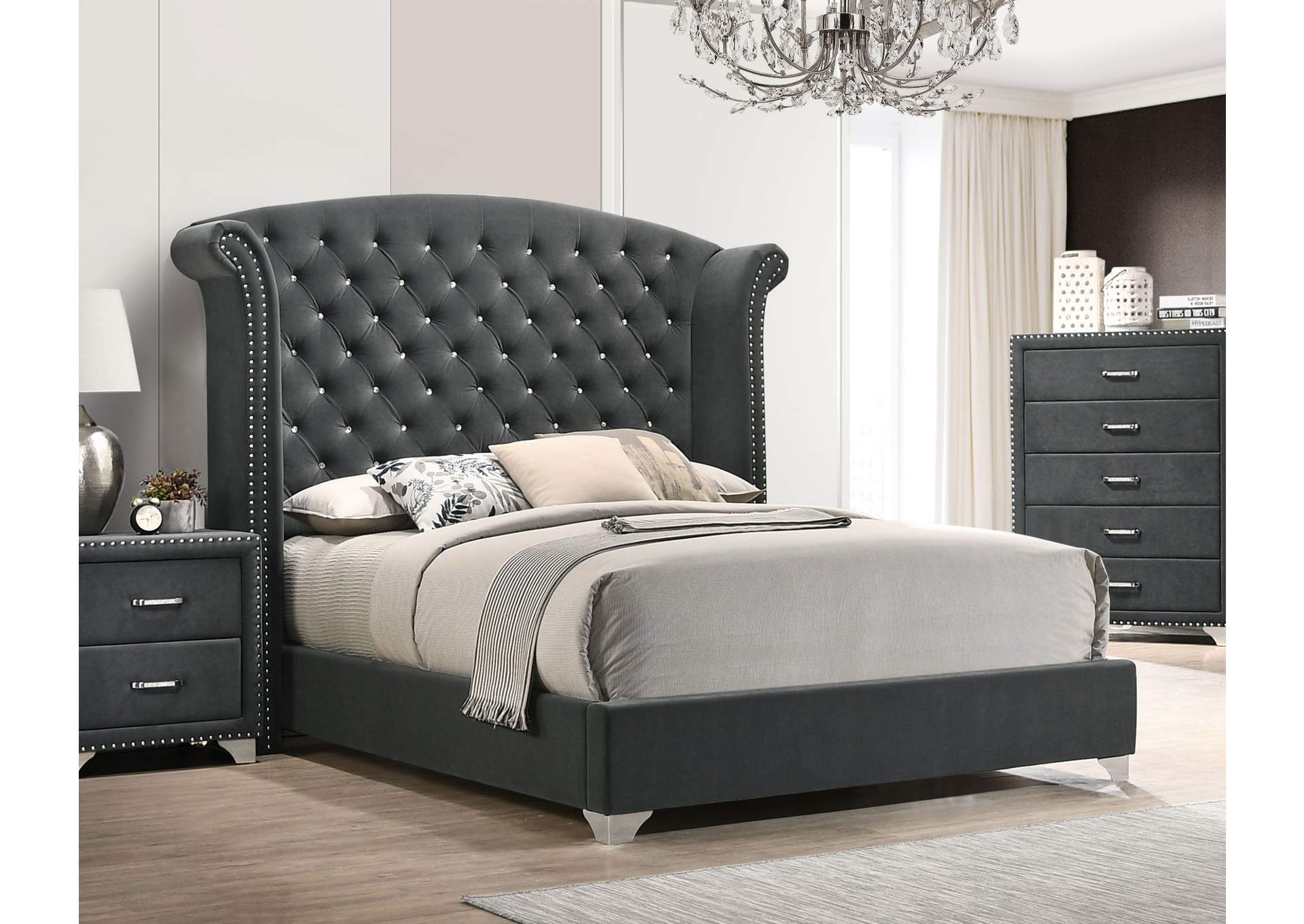 Melody Eastern King Wingback Upholstered Bed Grey,Coaster Furniture