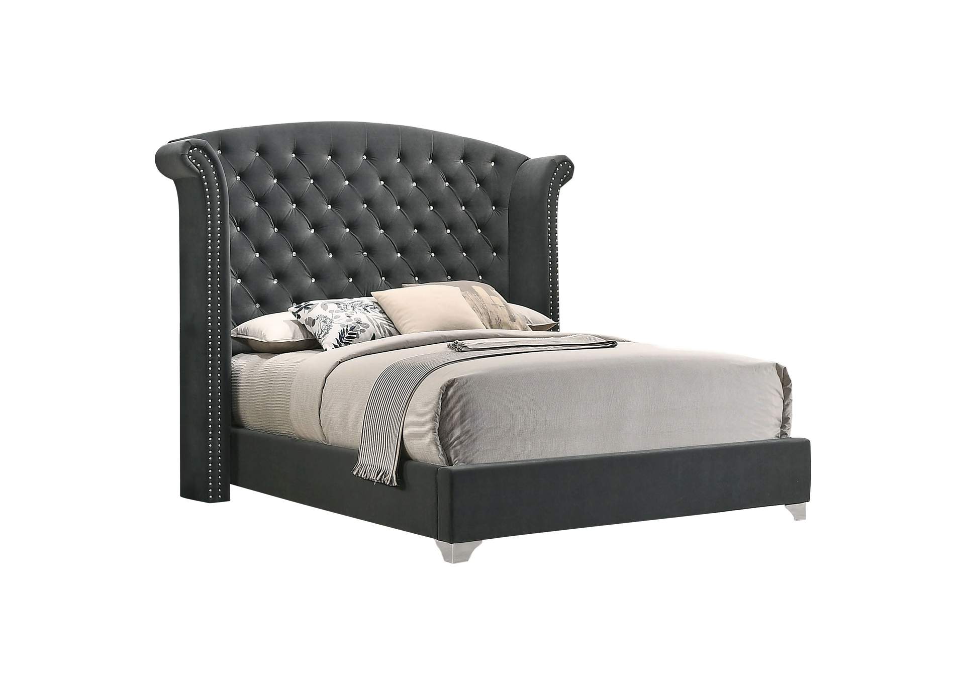 Melody Eastern King Wingback Upholstered Bed Grey,Coaster Furniture