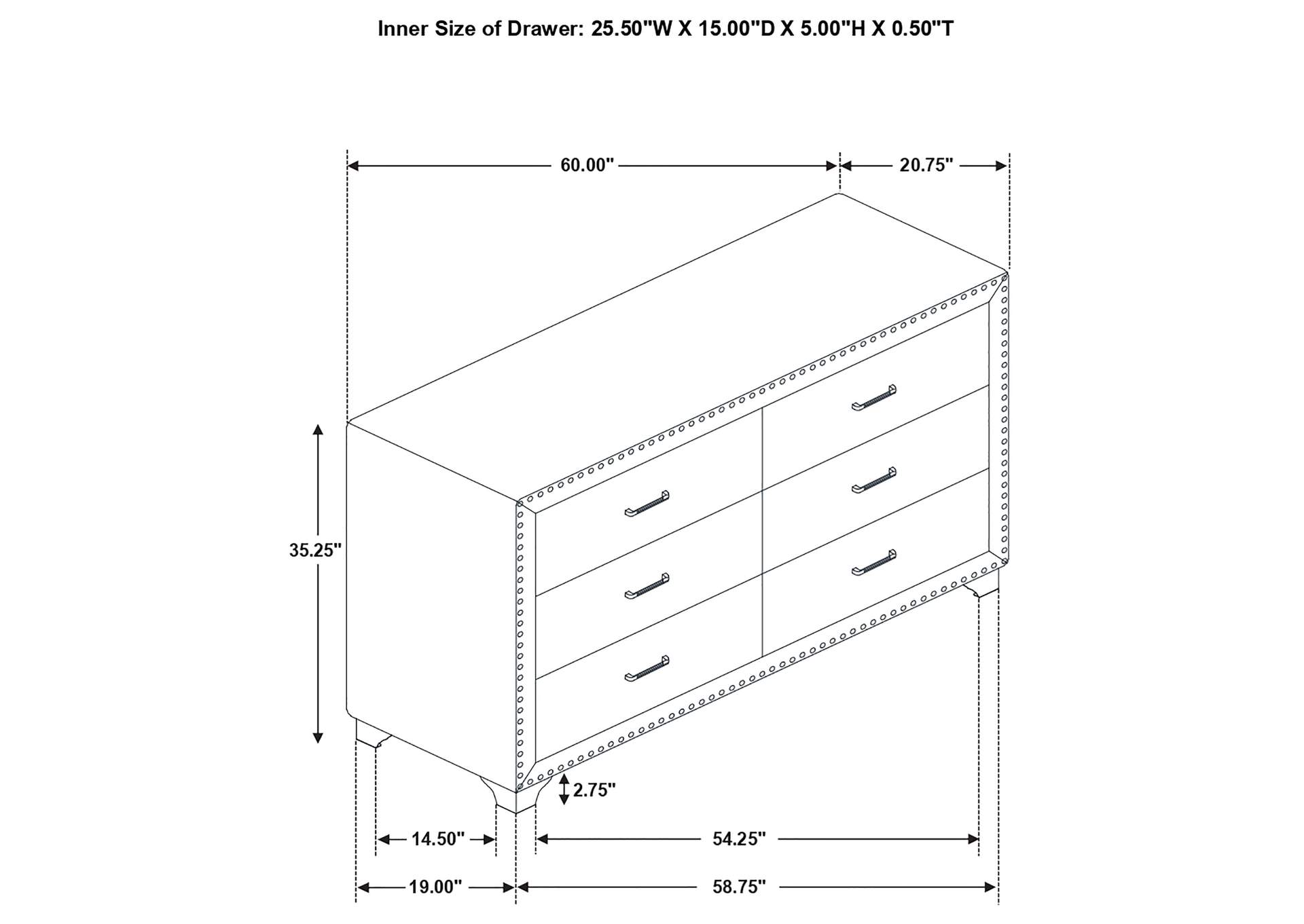 Melody 6-drawer Upholstered Dresser Grey,Coaster Furniture
