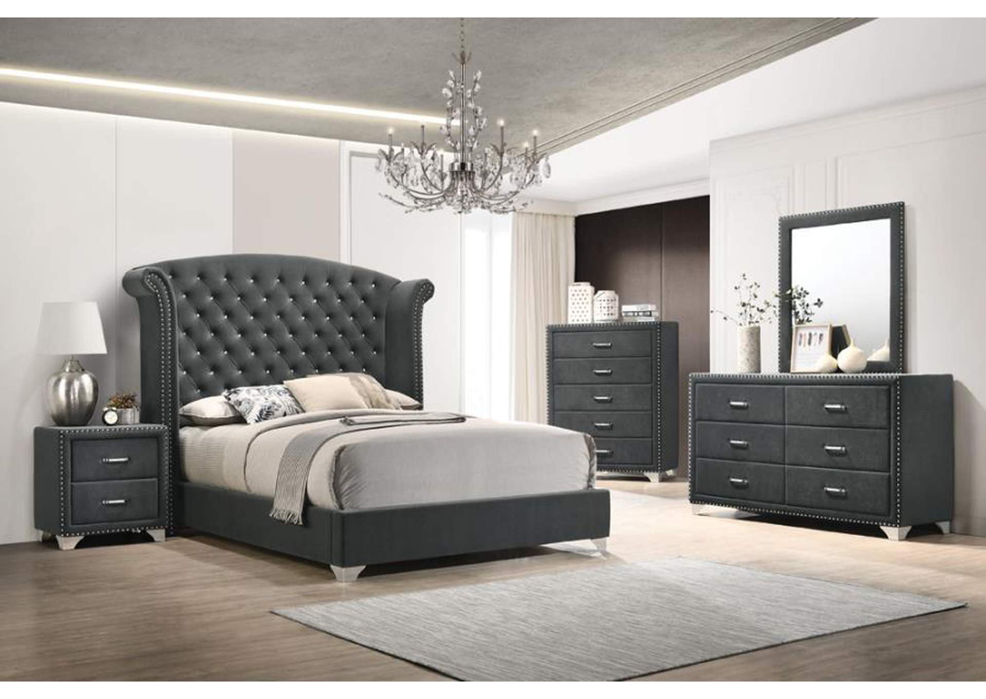 Melody Rectangular Upholstered Dresser Mirror Grey,Coaster Furniture