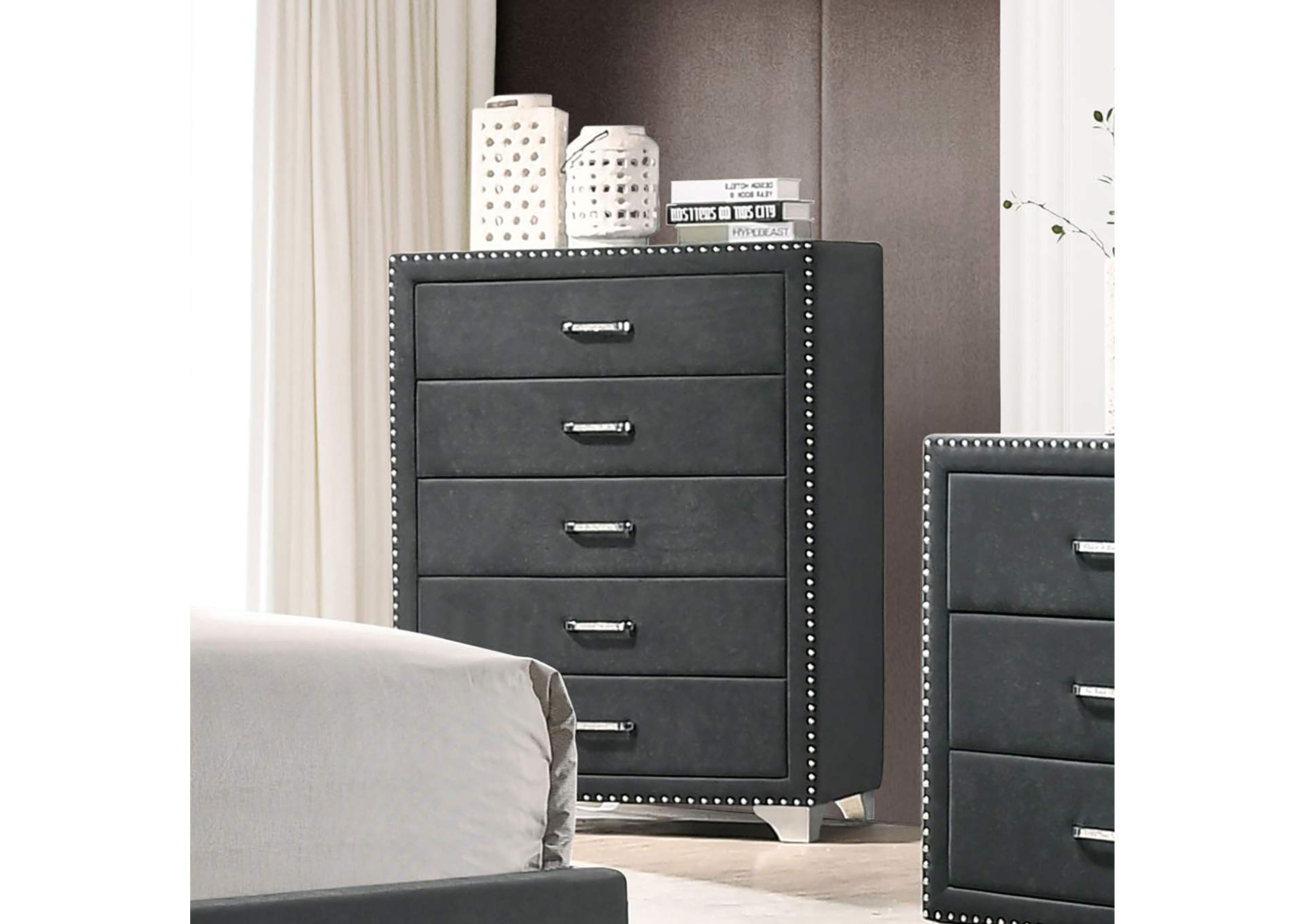 Melody 5-drawer Upholstered Chest Grey,Coaster Furniture