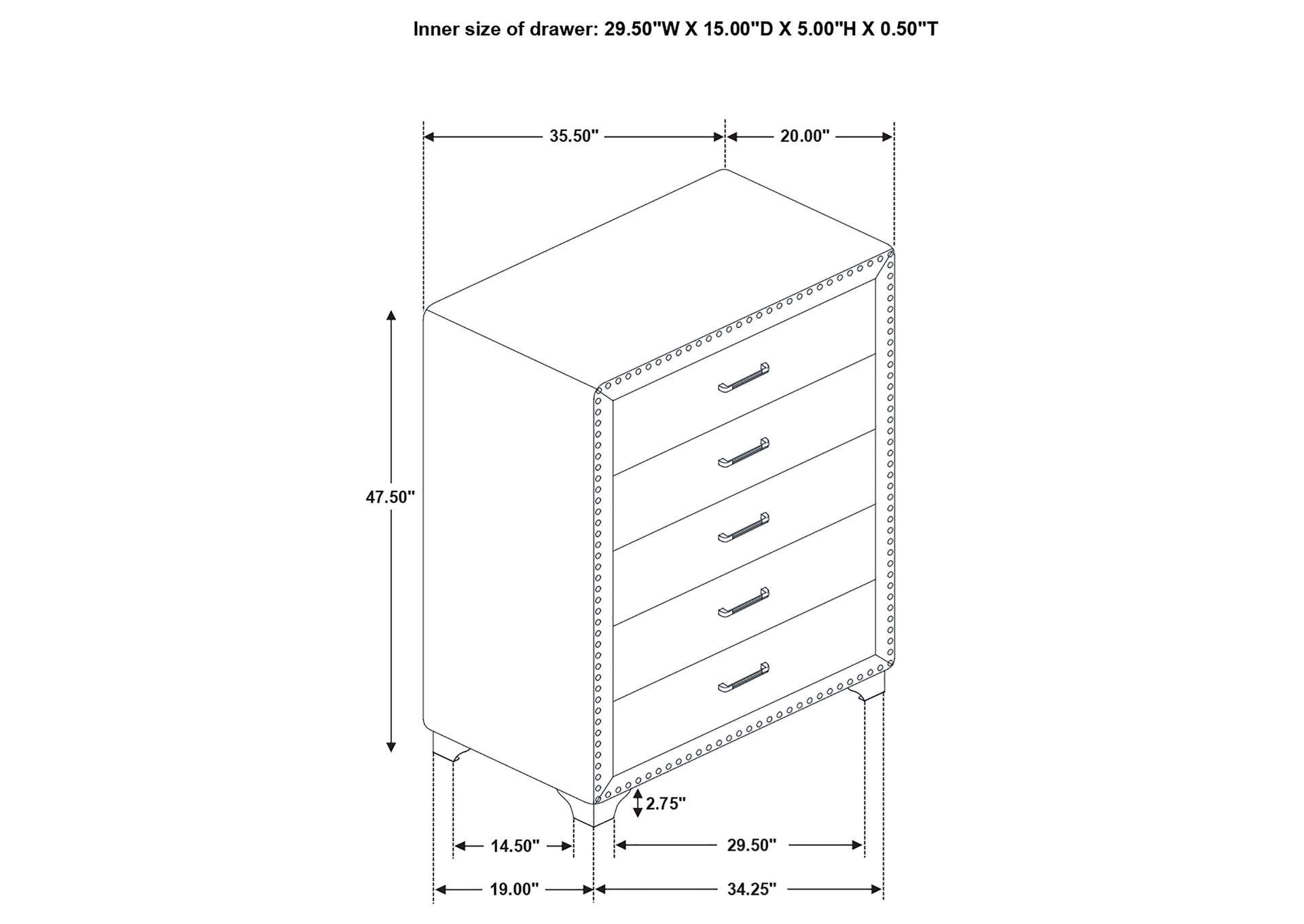 Melody 5-drawer Upholstered Chest Grey,Coaster Furniture